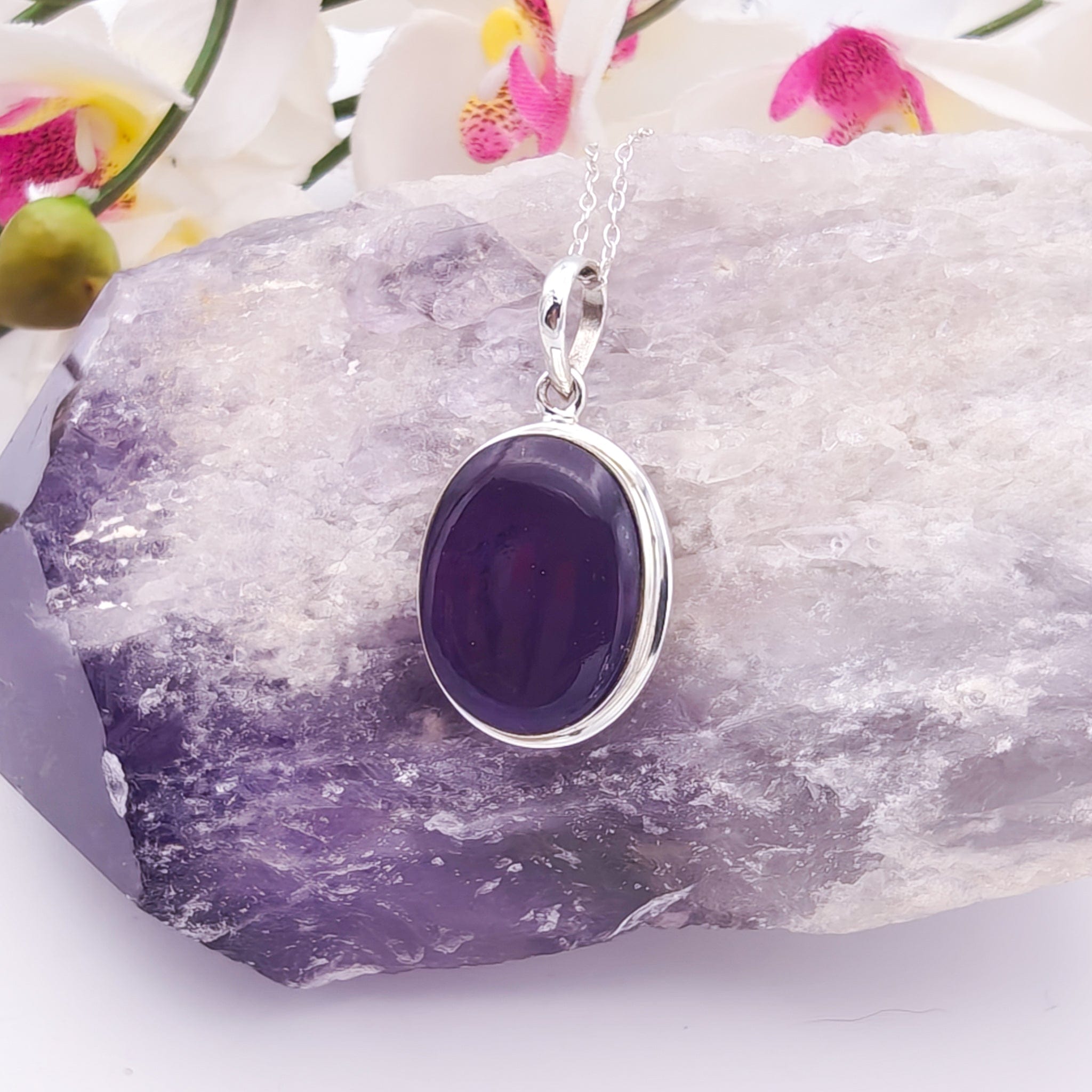 Hepburn and Hughes Amethyst Pendant | Aquarius Gift | 22mm Oval | Sterling Silver