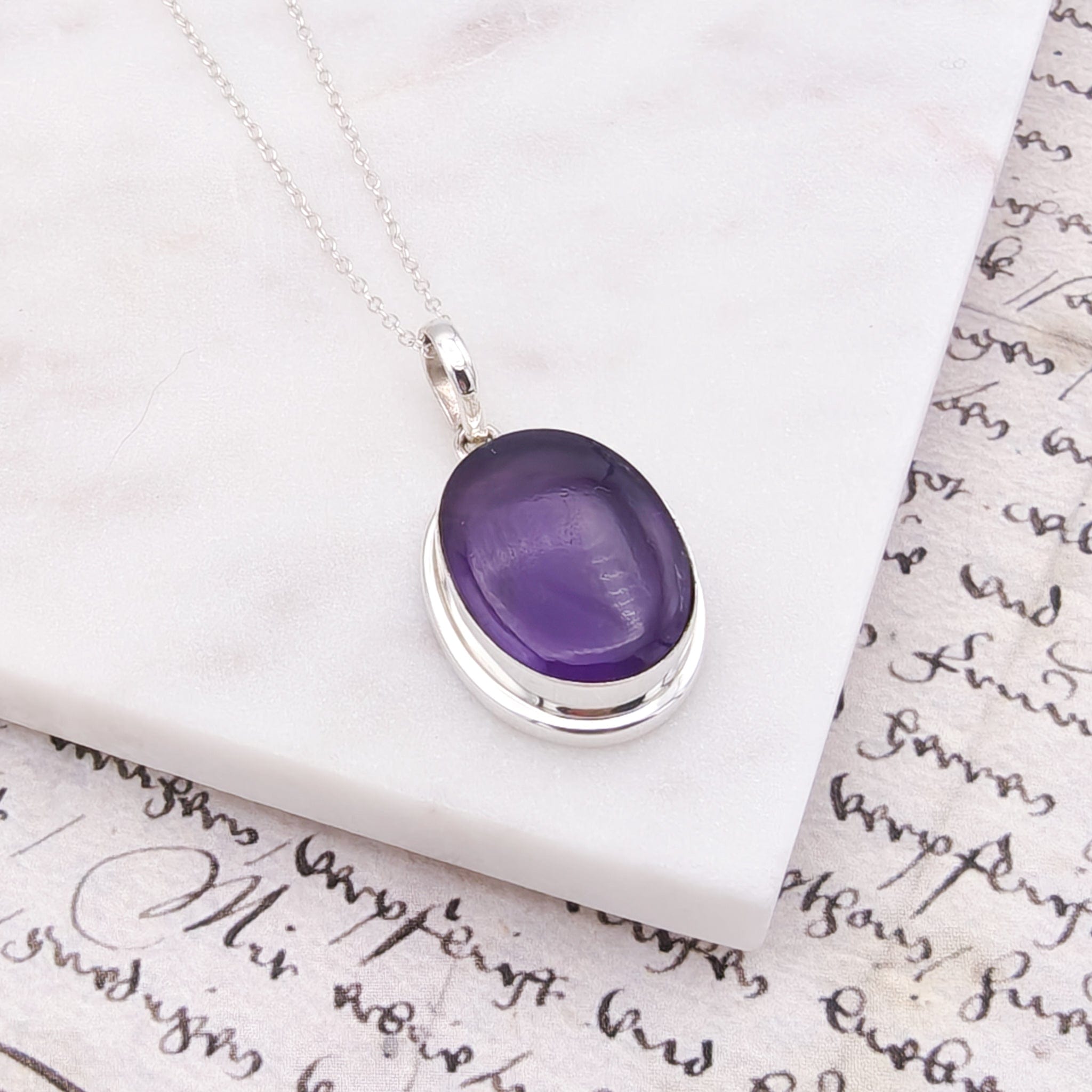 Hepburn and Hughes Amethyst Pendant | Aquarius Gift | 22mm Oval | Sterling Silver