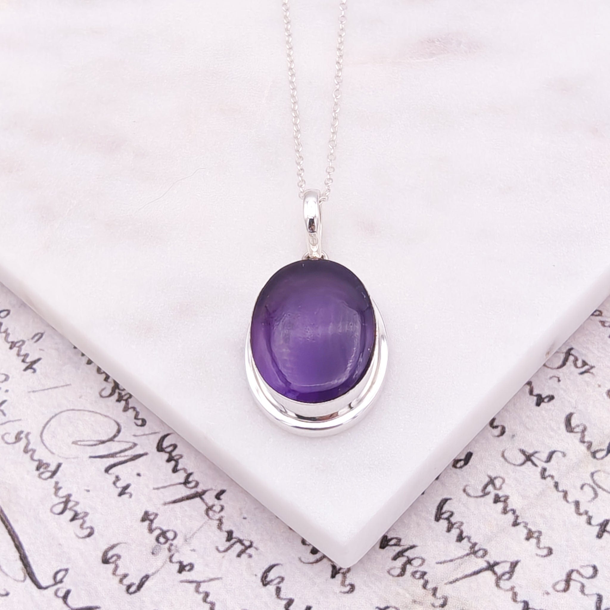Hepburn and Hughes Amethyst Pendant | Aquarius Gift | 22mm Oval | Sterling Silver