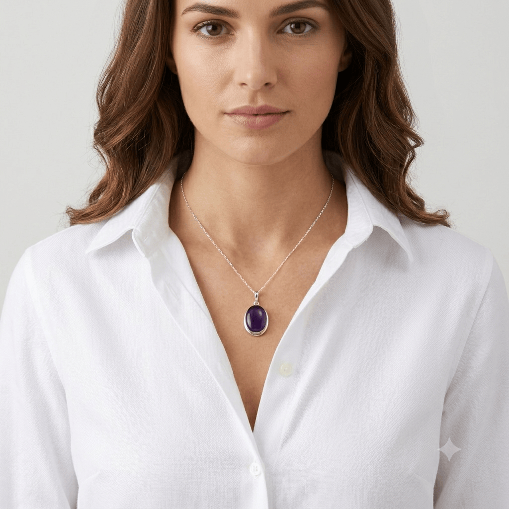 Hepburn and Hughes Amethyst Pendant | Aquarius Gift | 22mm Oval | Sterling Silver