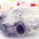 Hepburn and Hughes Amethyst Pendant | Aquarius Gift | 30mm Teardrop | Sterling Silver