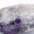 Hepburn and Hughes Amethyst Pendant | February Birthstone | 12mm Circle | Sterling Silver