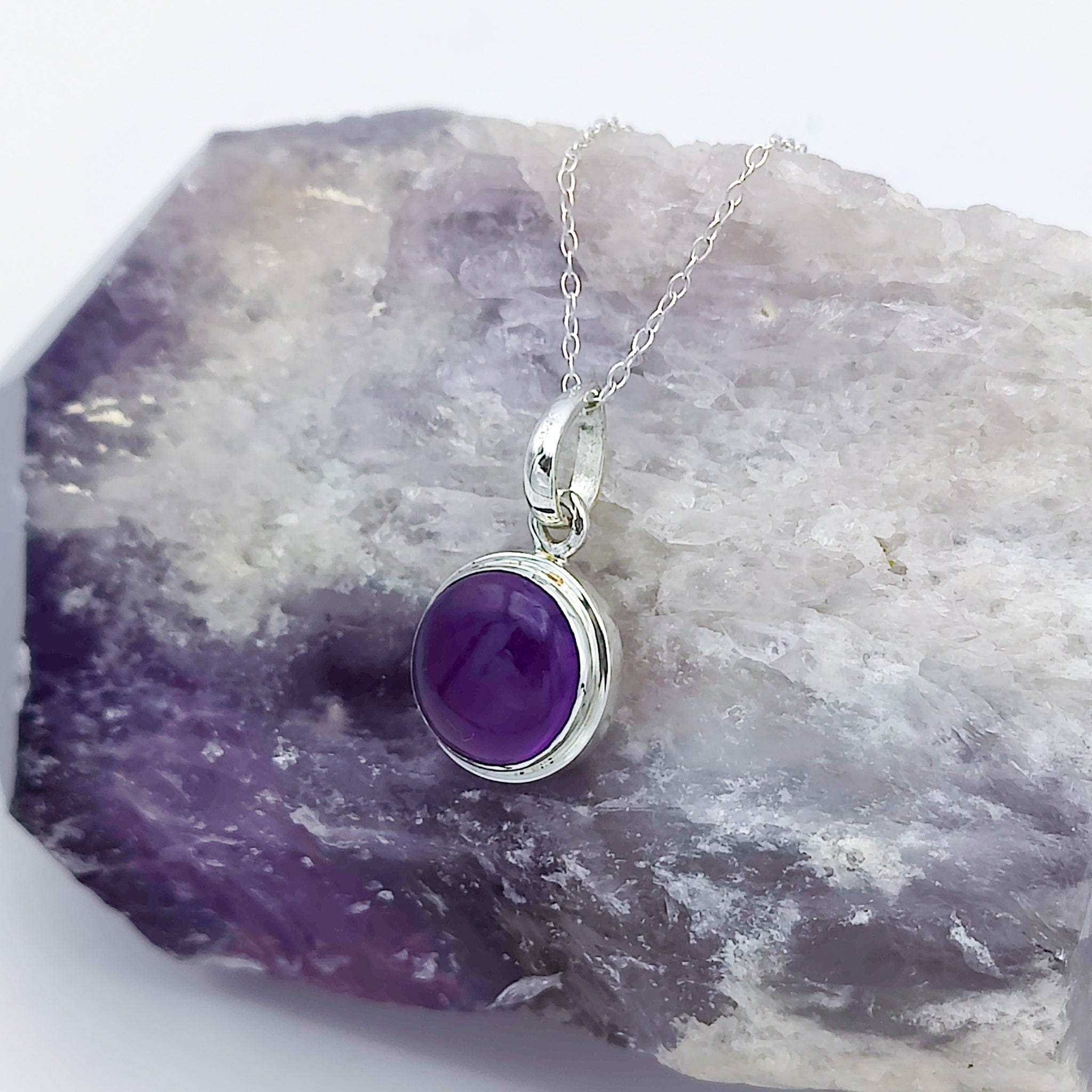 Hepburn and Hughes Amethyst Pendant | February Birthstone | 12mm Circle | Sterling Silver