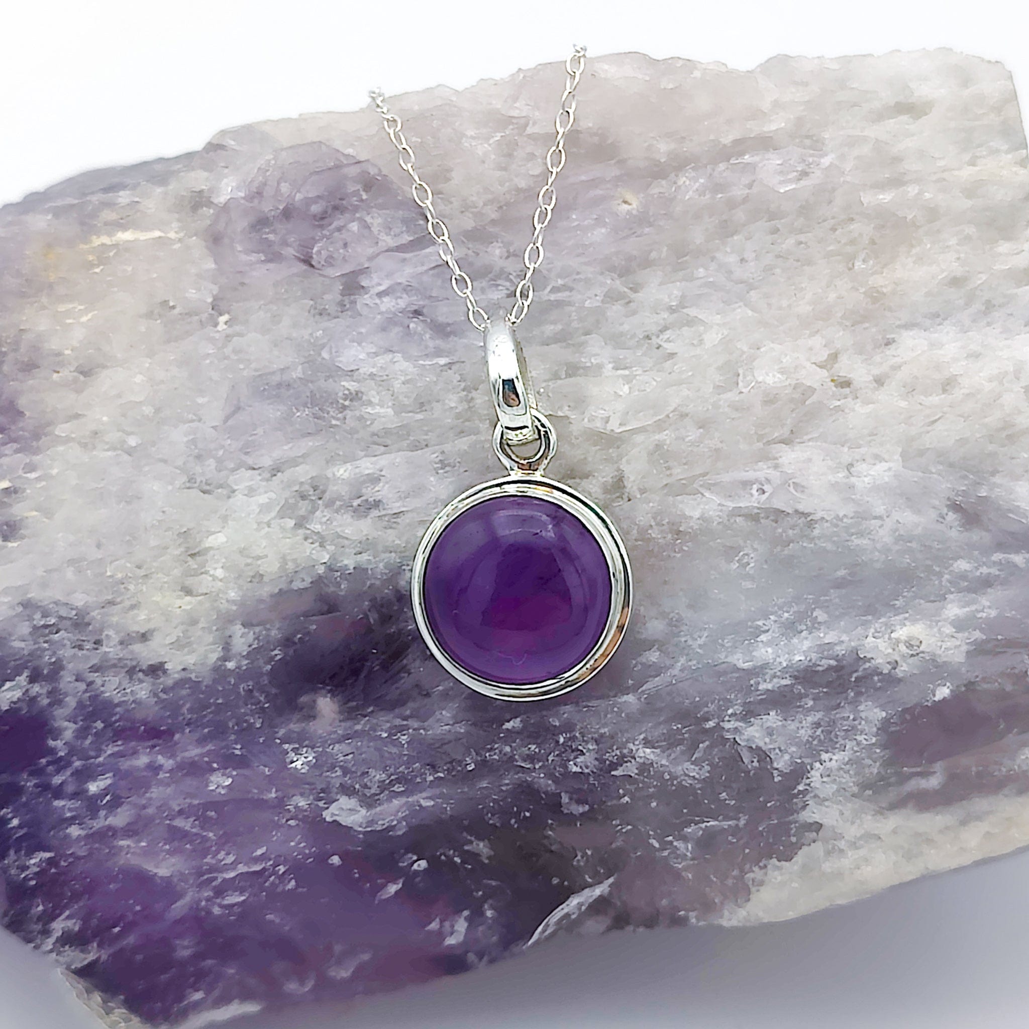 Hepburn and Hughes Amethyst Pendant | February Birthstone | 12mm Circle | Sterling Silver