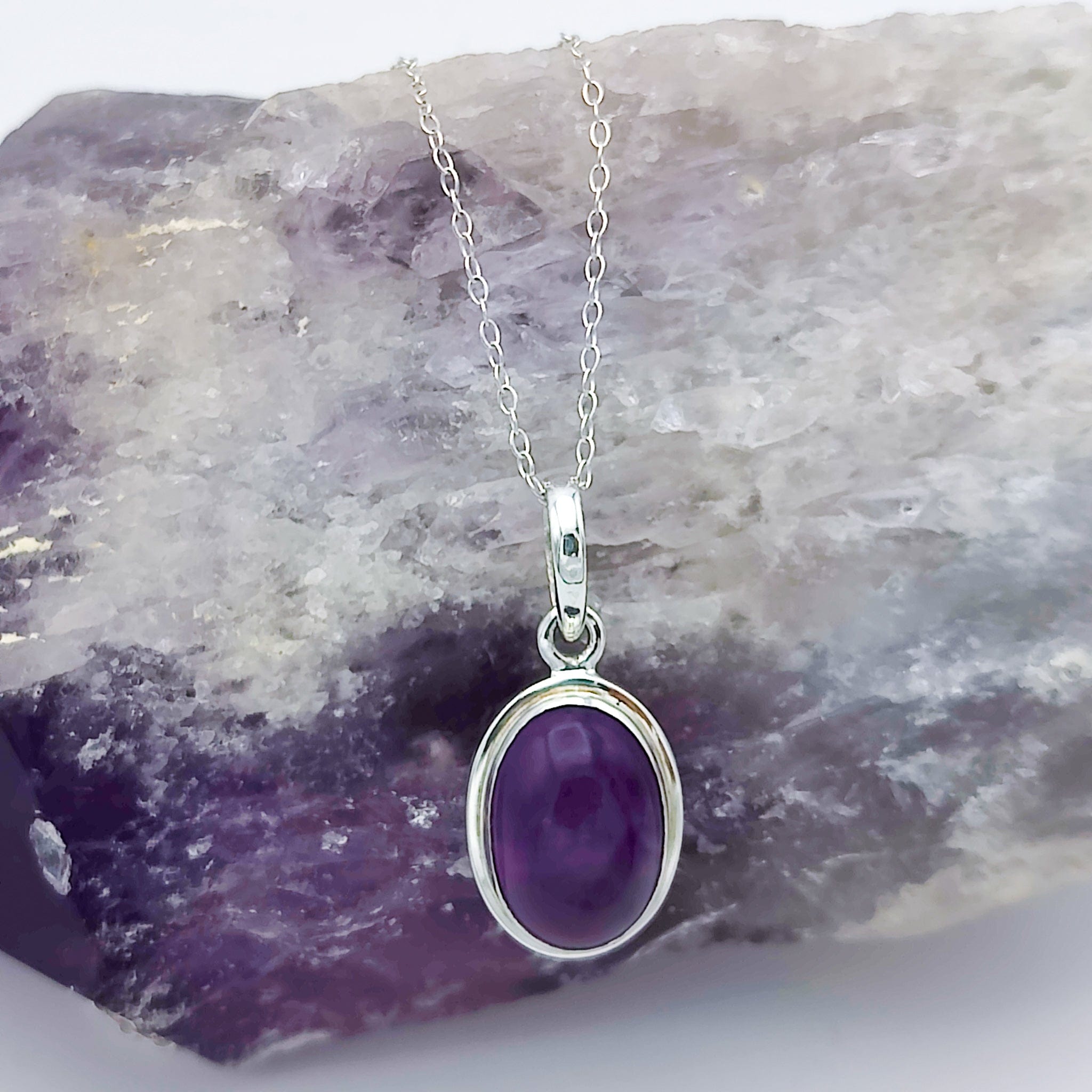 Hepburn and Hughes Amethyst Pendant | February Birthstone | 15mm Oval | Sterling Silver