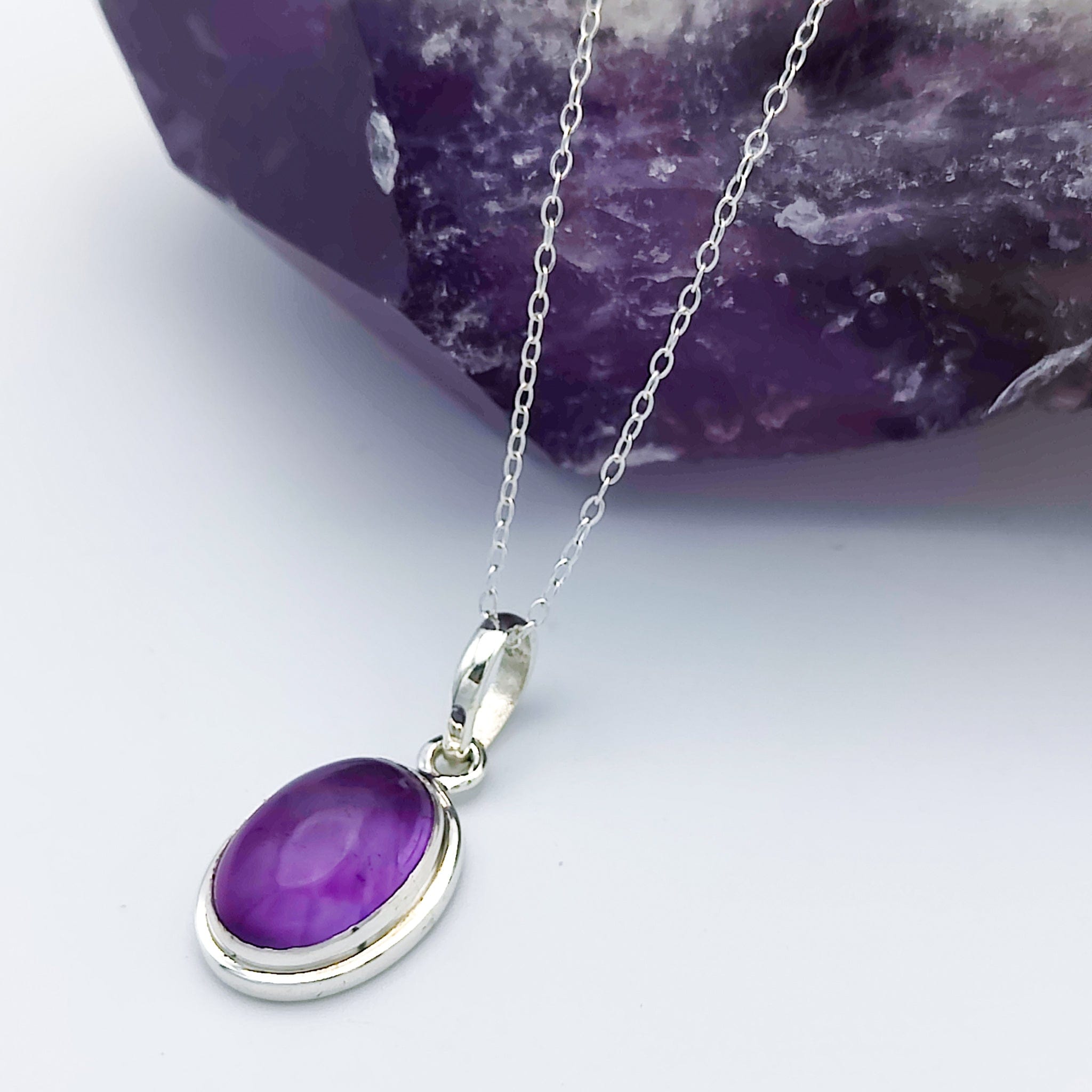 Hepburn and Hughes Amethyst Pendant | February Birthstone | 15mm Oval | Sterling Silver