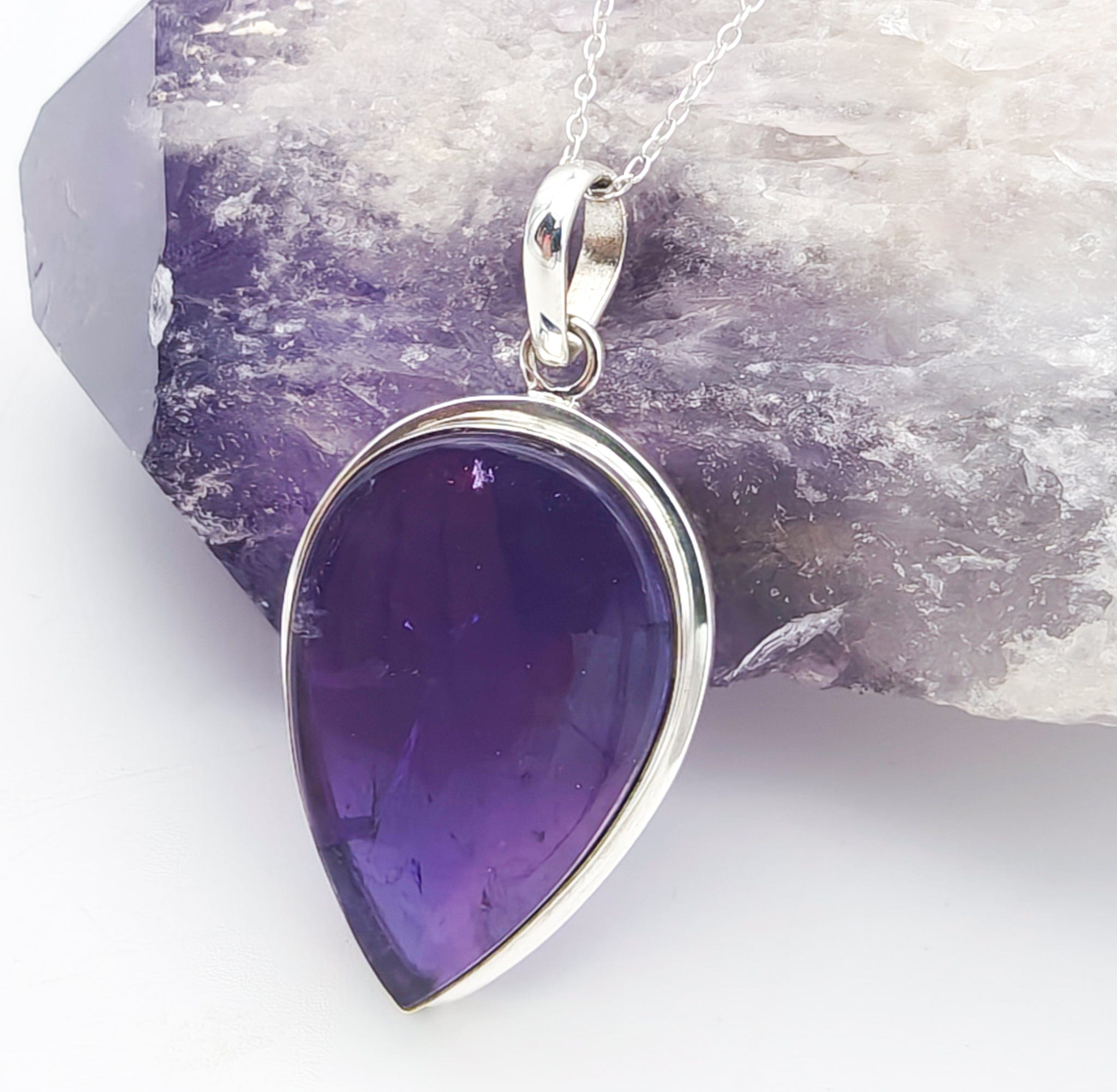 Hepburn and Hughes Amethyst Pendant | February Birthstone | 30mm Teardrop | Sterling Silver