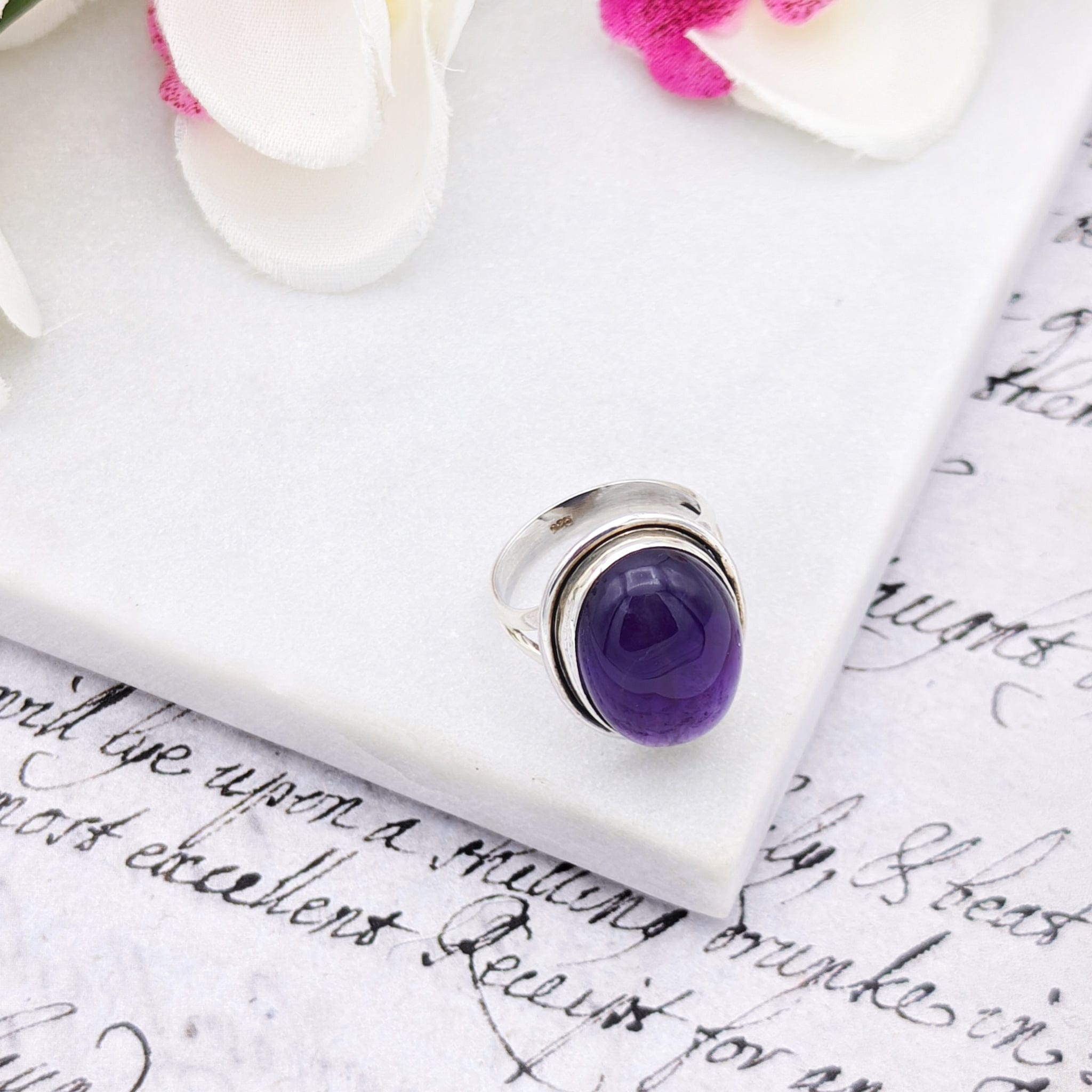 Hepburn and Hughes Amethyst Ring | 20mm Oval | February Gift | Sterling Silver