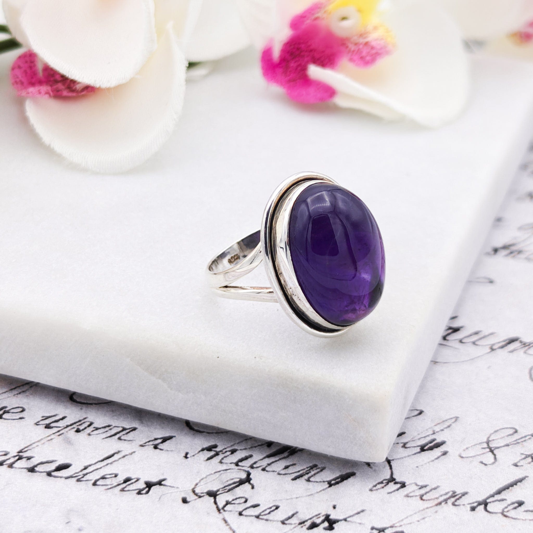 Hepburn and Hughes Amethyst Ring | 20mm Oval | February Gift | Sterling Silver