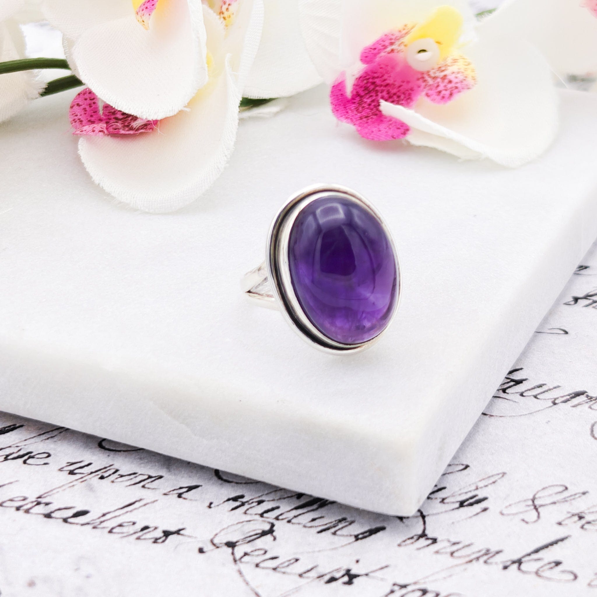 Hepburn and Hughes Amethyst Ring | 20mm Oval | February Gift | Sterling Silver
