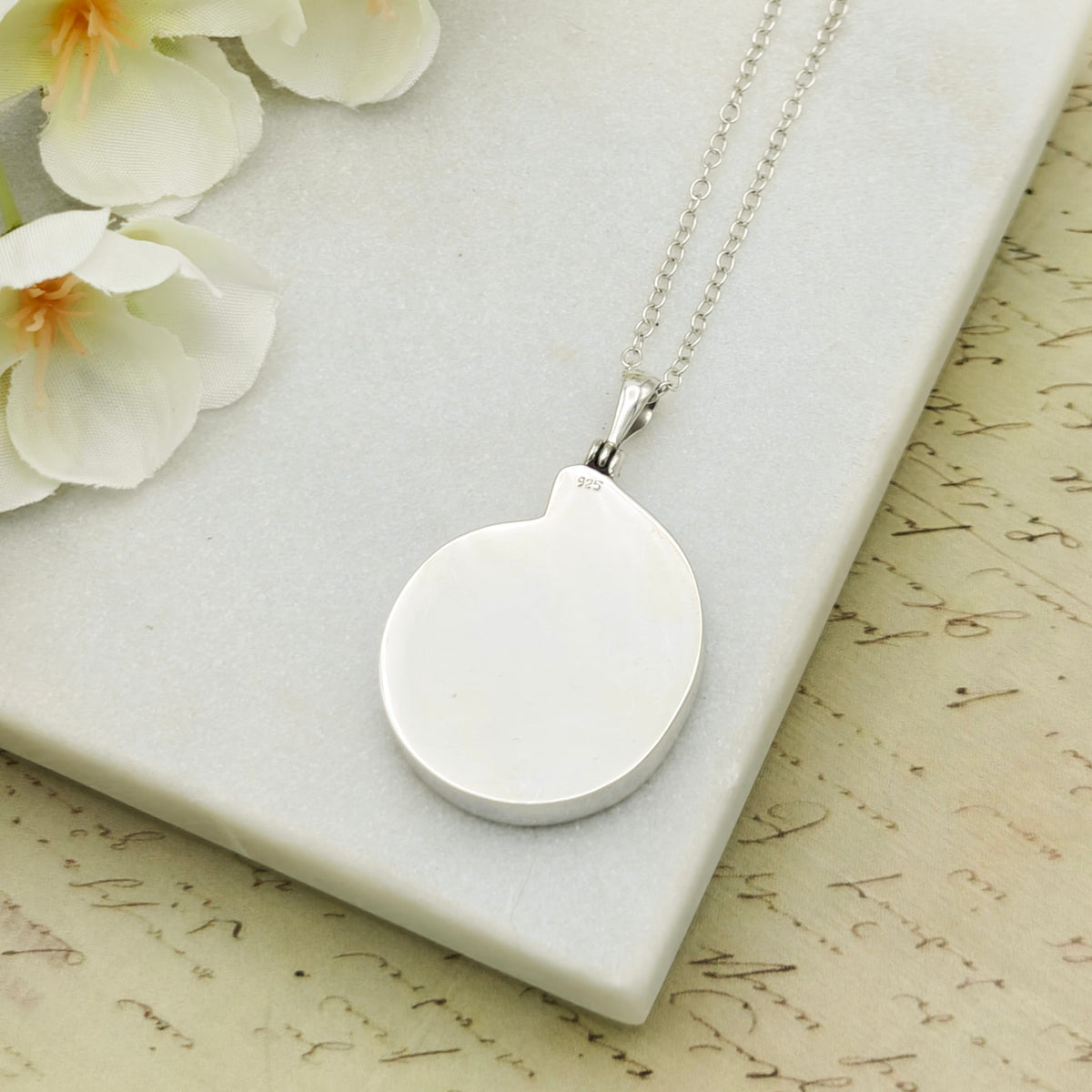 Hepburn and Hughes Ammonite Pendant | 30mm Light Madagascan Fossil Jewellery | Sterling Silver