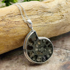 Hepburn and Hughes Ammonite Pendant | Pyrite Fossil Necklace | Two Sizes | Sterling silver