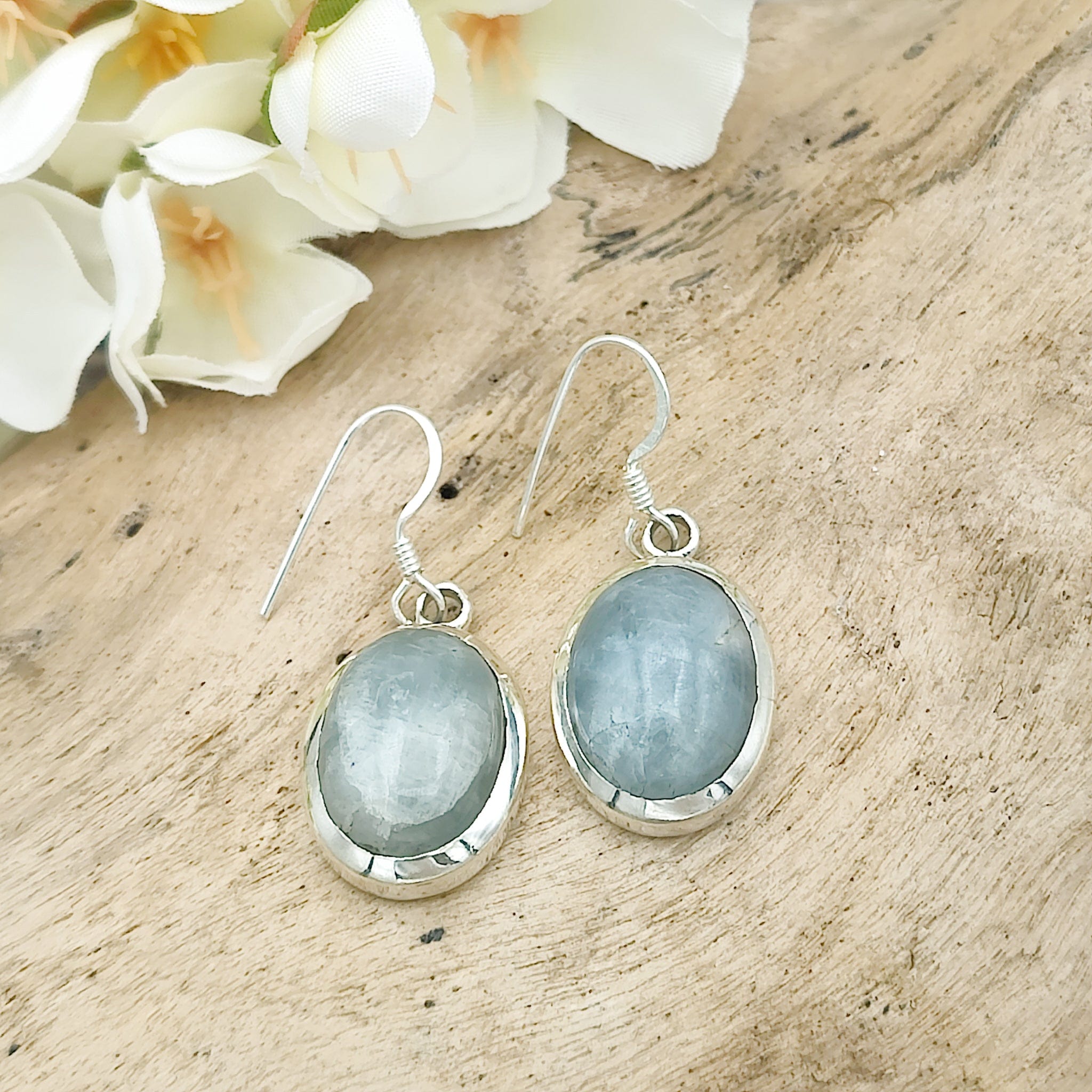 Hepburn and Hughes Aquamarine Earrings | Oval Drop | March Birthstone | Sterling Silver