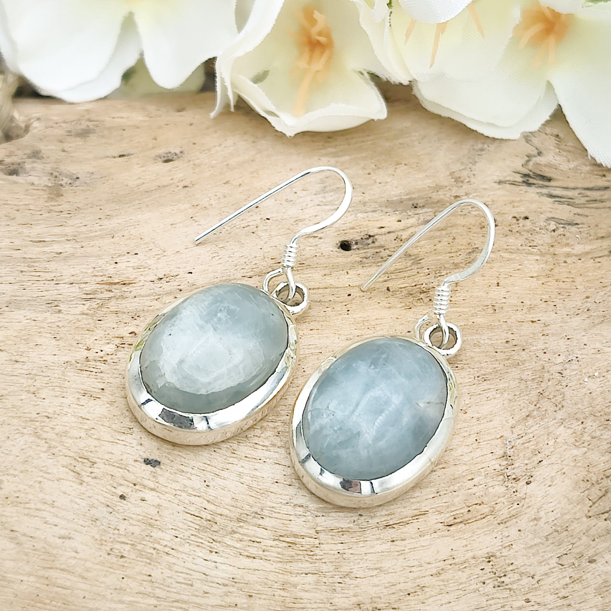 Hepburn and Hughes Aquamarine Earrings | Oval Drop | March Birthstone | Sterling Silver