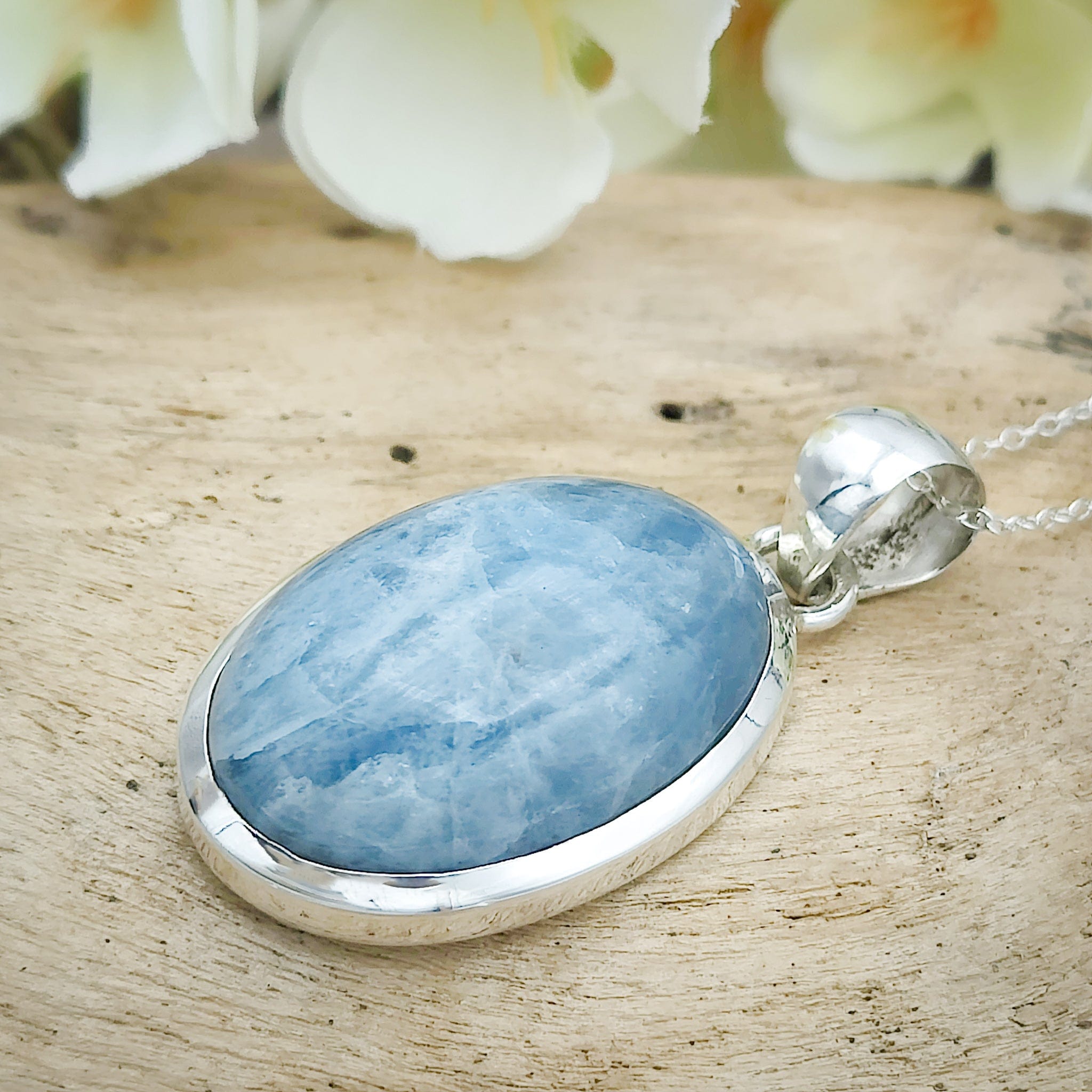 Hepburn and Hughes Aquamarine Pendant | 30mm Oval | 19th Anniversary | Sterling Silver