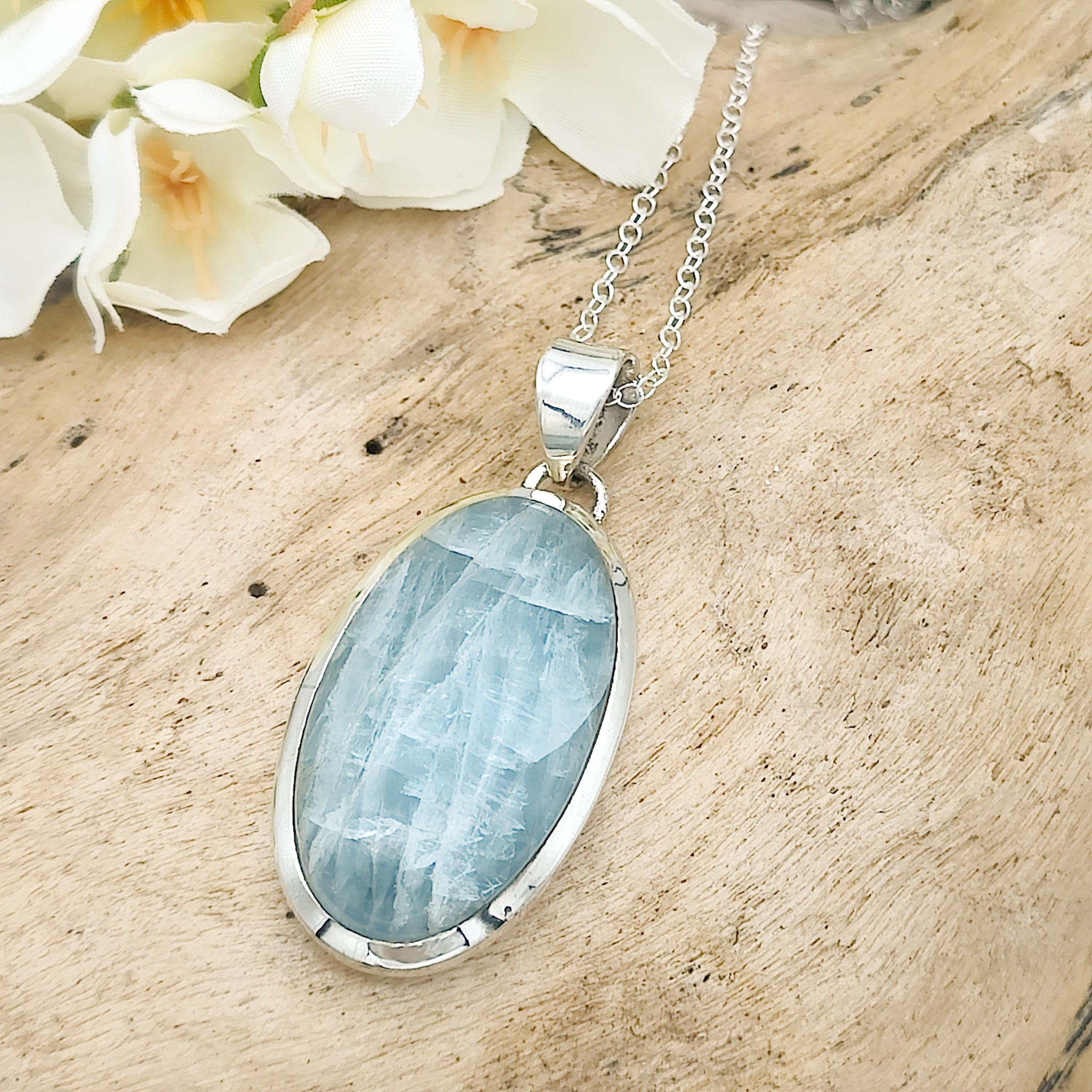 Hepburn and Hughes Aquamarine Pendant | 38mm Oval | Gemstone Gift | Sterling Silver