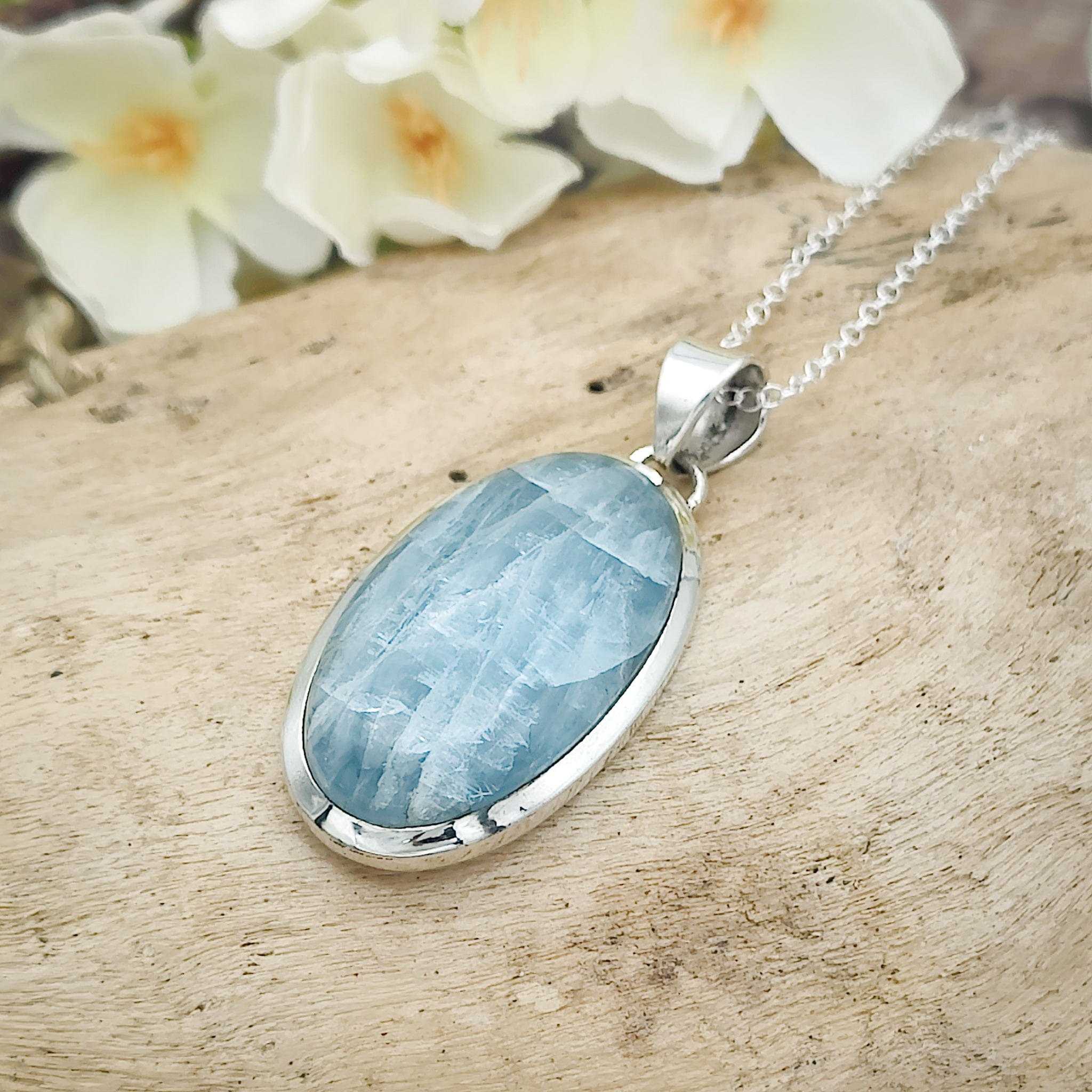 Hepburn and Hughes Aquamarine Pendant | 38mm Oval | Gemstone Gift | Sterling Silver