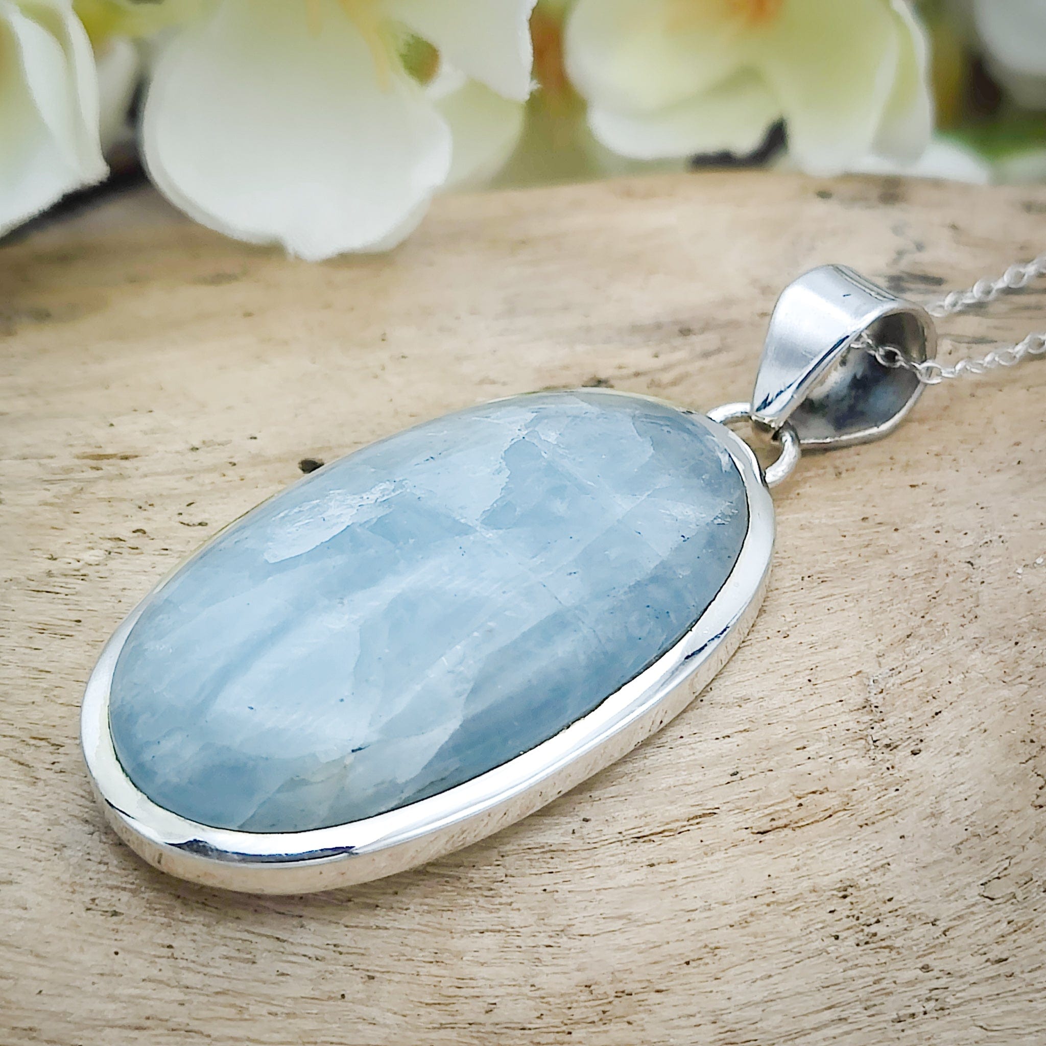 Hepburn and Hughes Aquamarine Pendant | 38mm Oval | Gemstone Gift | Sterling Silver