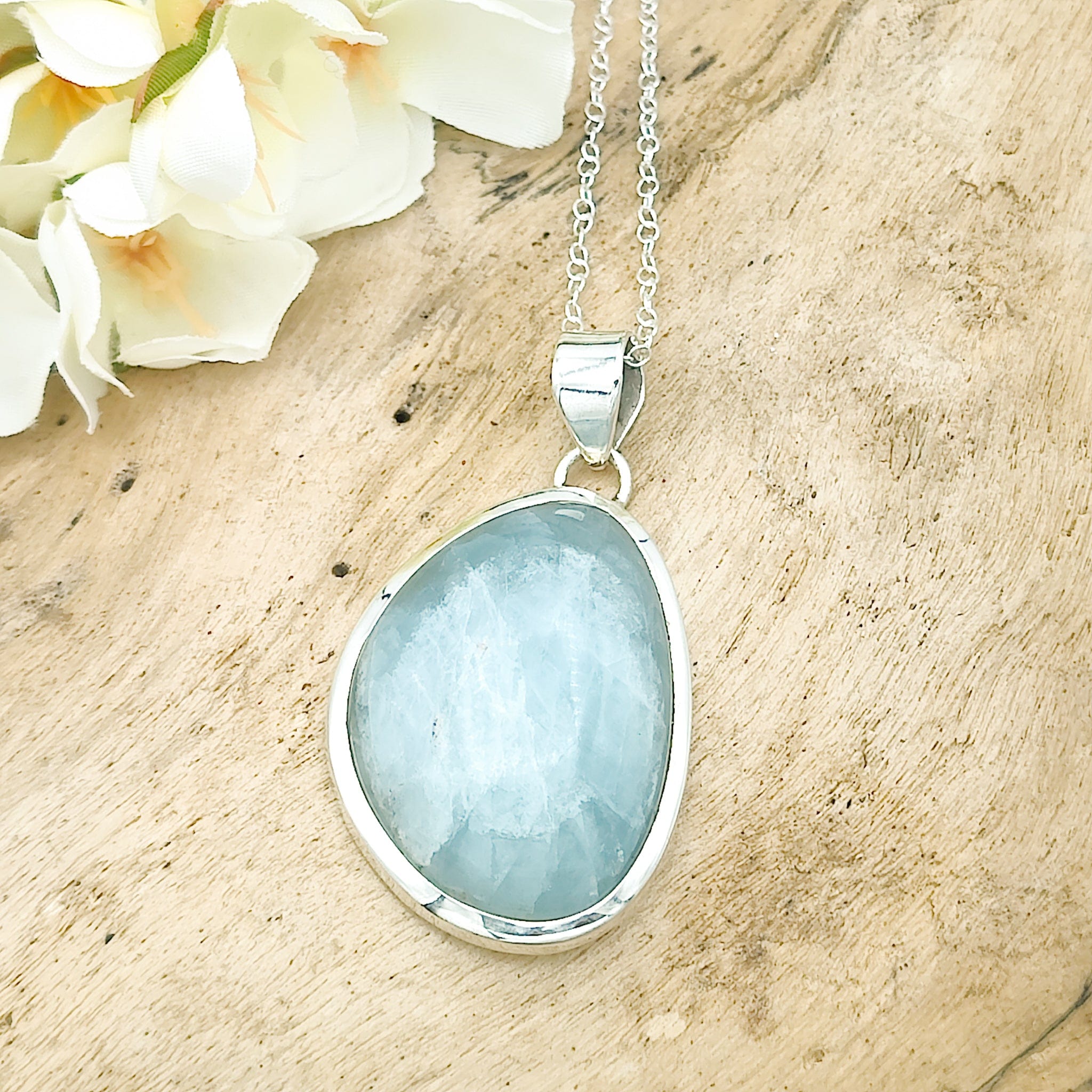 Hepburn and Hughes Aquamarine Pendant | Abstract Teardrop | March Birthstone | Sterling Silver