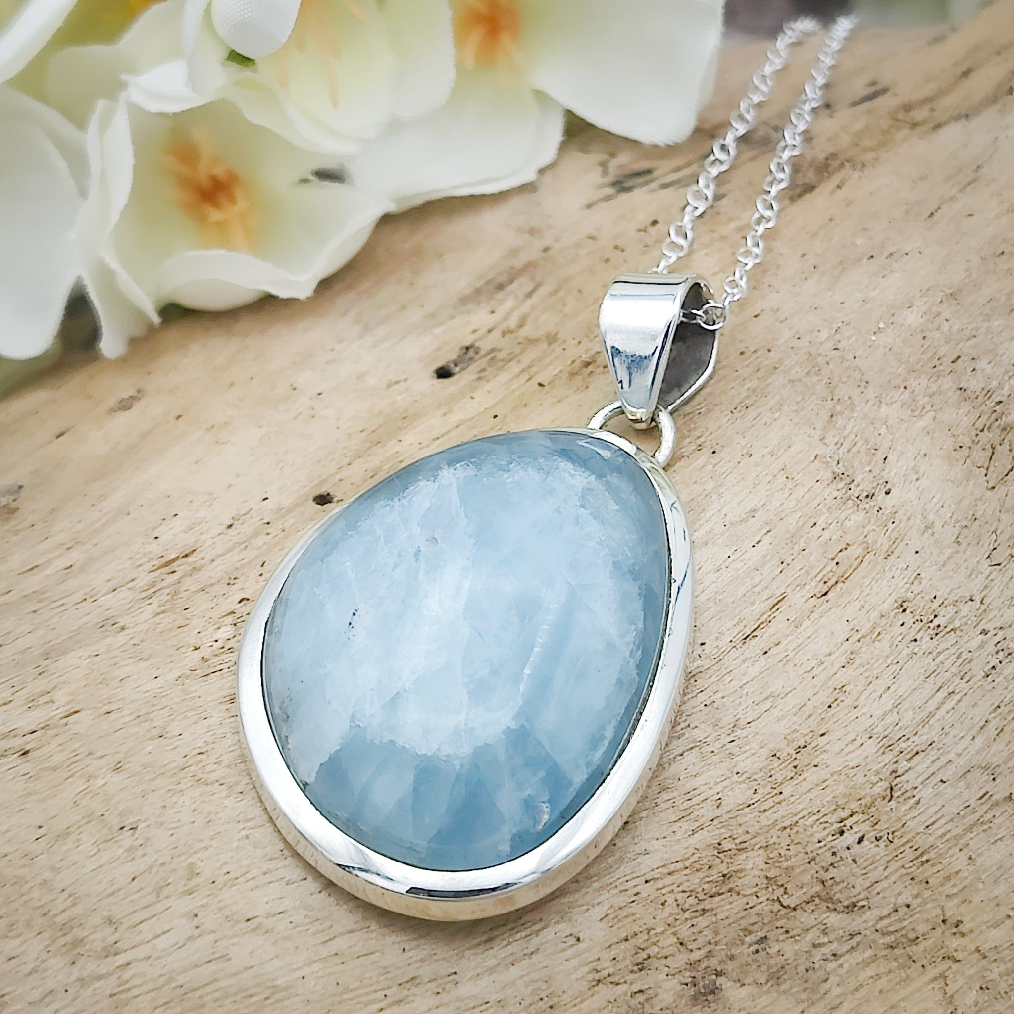 Hepburn and Hughes Aquamarine Pendant | Abstract Teardrop | March Birthstone | Sterling Silver