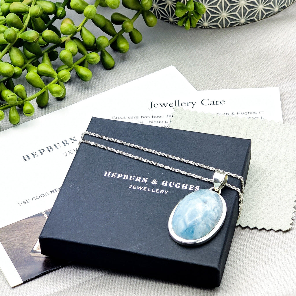 Hepburn and Hughes Aquamarine Pendant | Oval | Gemstone Gift | Sterling Silver