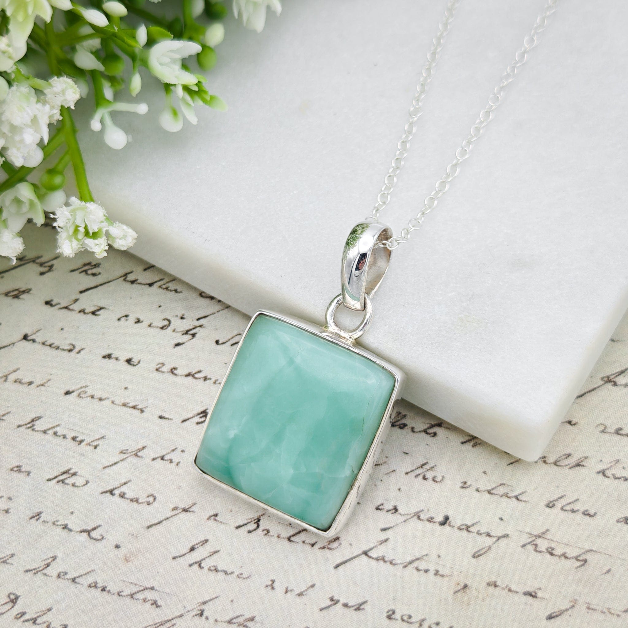 Hepburn and Hughes Aquamarine Sterling Silver Pendant | March Birthstone | 19th Anniversary Gift
