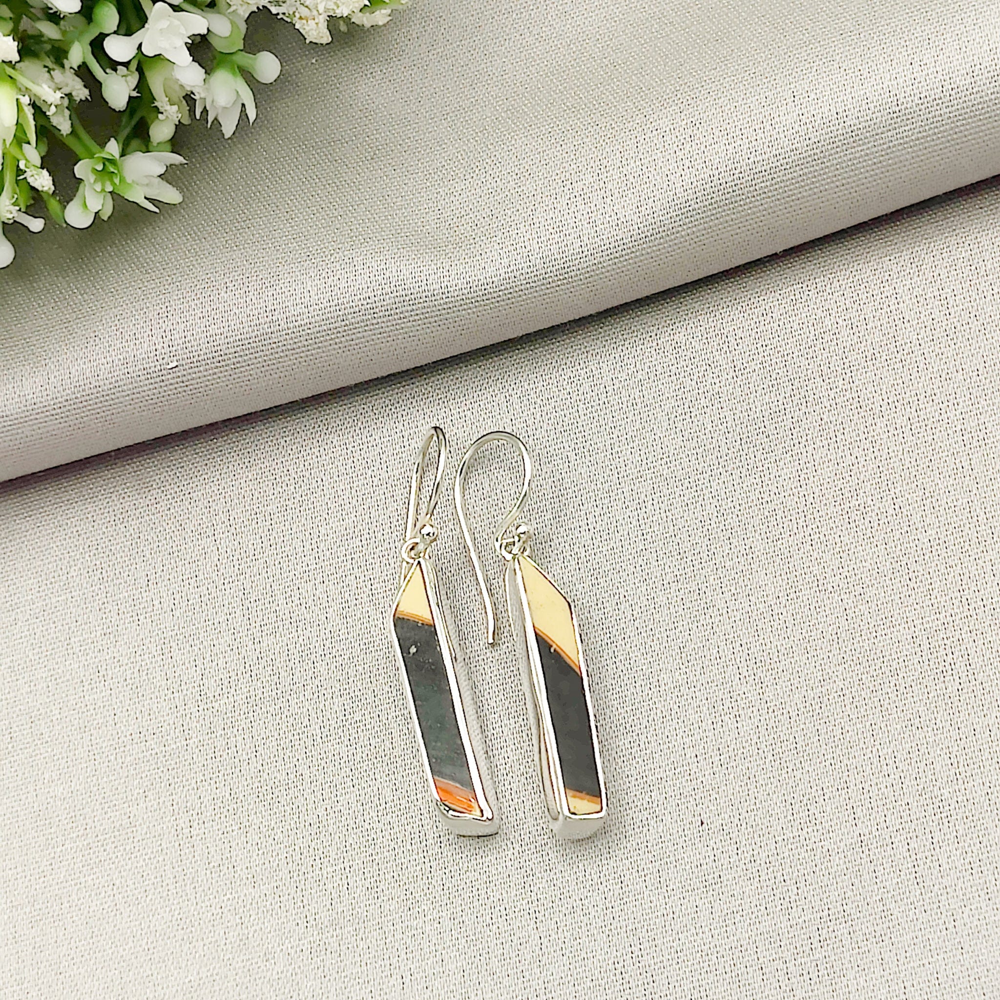 Hepburn and Hughes Art Deco 30mm Earrings | Original Clarice Cliff Pottery | 9th Anniversary | Sterling Silver