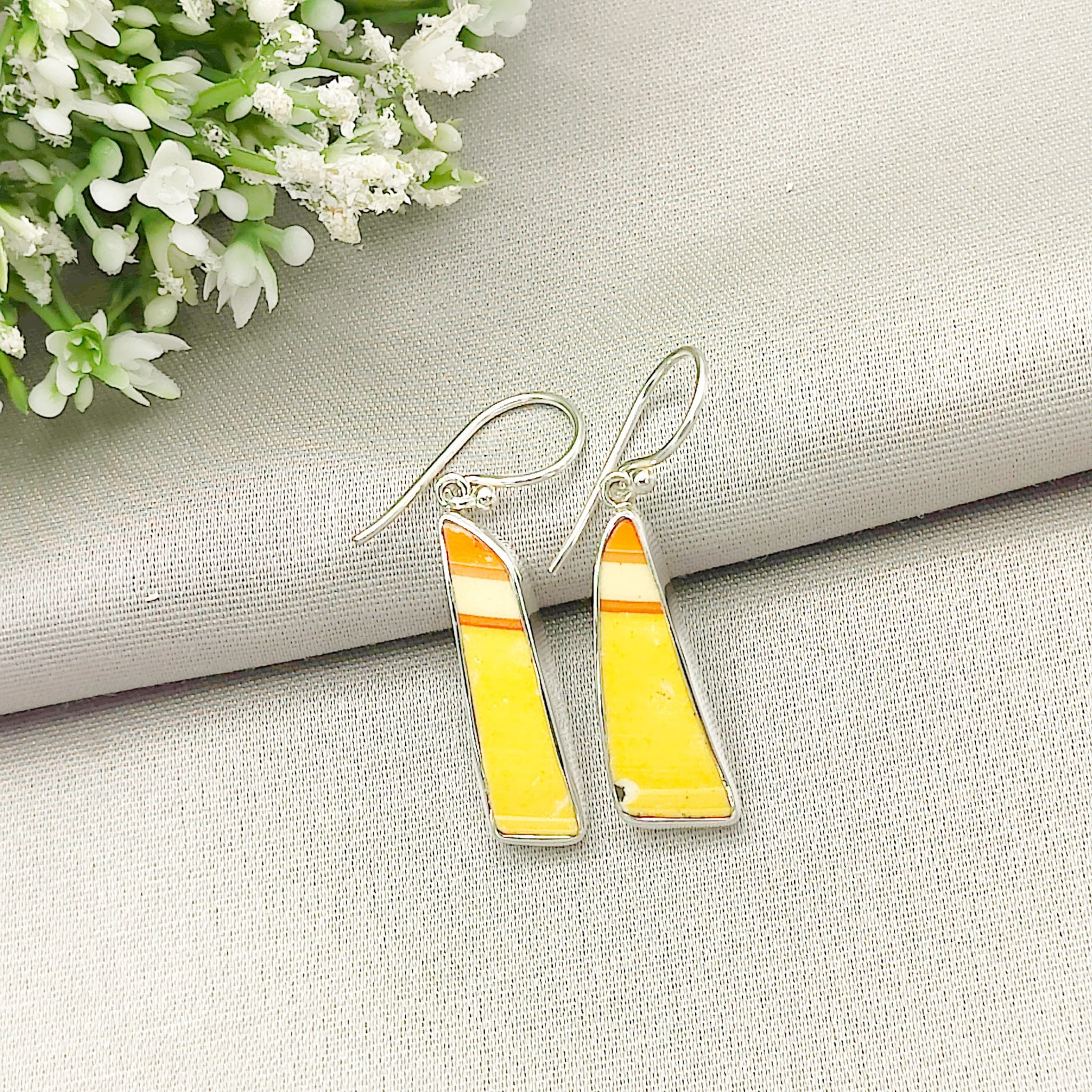 Hepburn and Hughes Art Deco 30mm Earrings | Original Clarice Cliff Pottery | 9th Anniversary | Sterling Silver