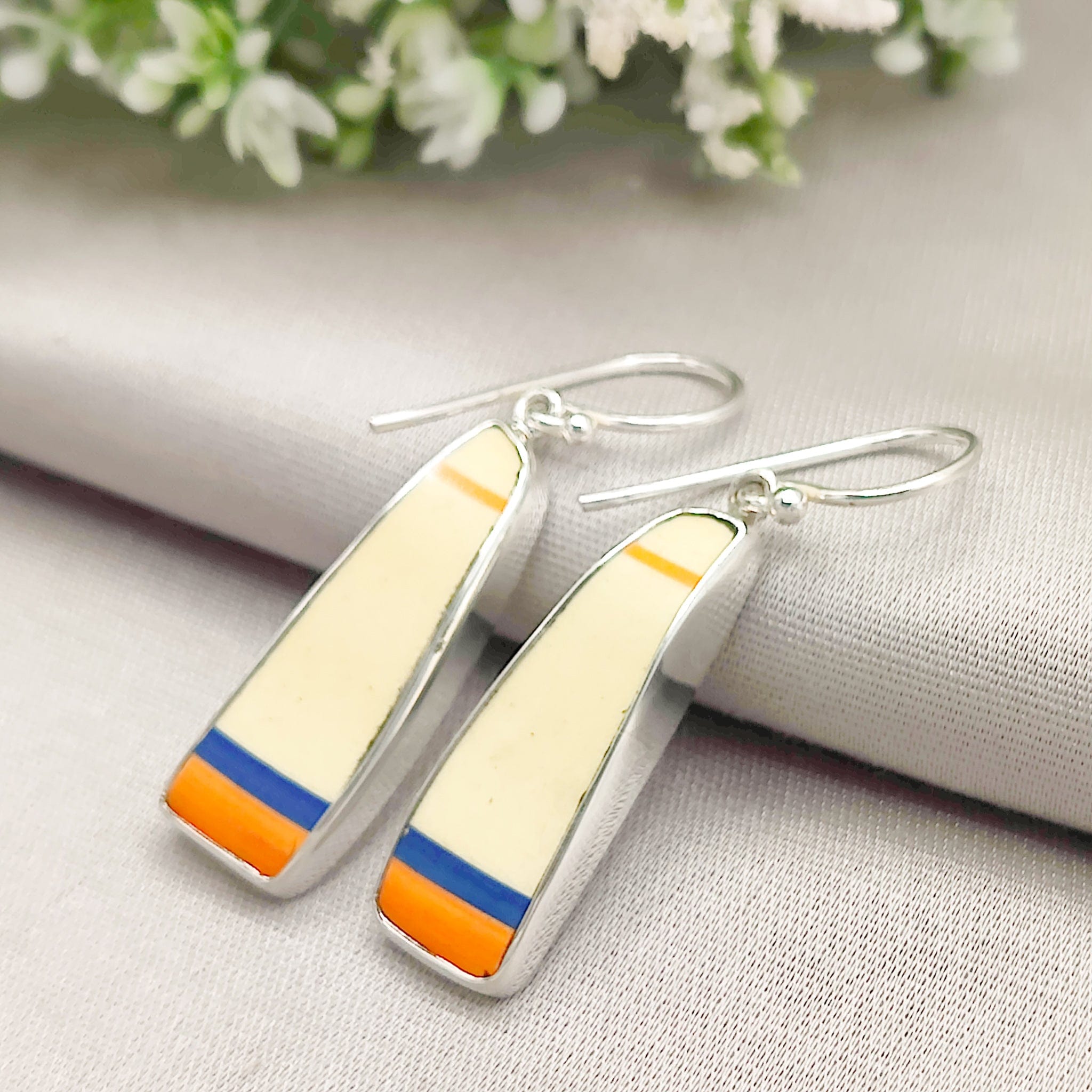 Hepburn and Hughes Art Deco Abstract Earrings | Original Clarice Cliff Pottery | 9th Anniversary | Sterling Silver