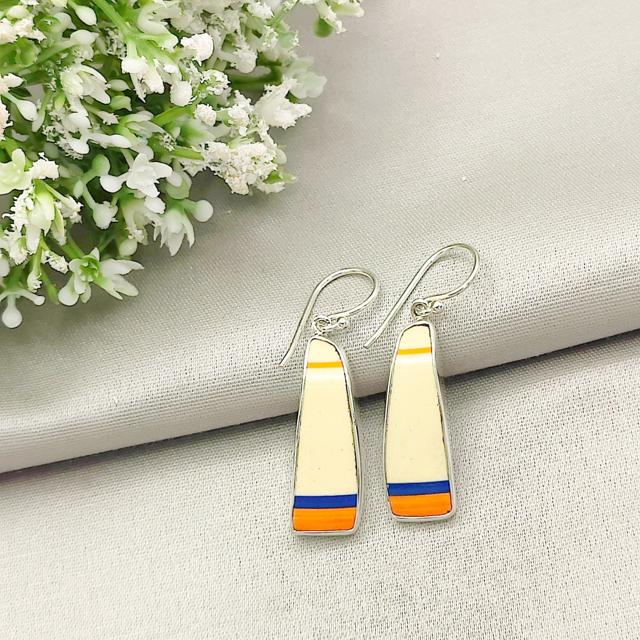 Hepburn and Hughes Art Deco Abstract Earrings | Original Clarice Cliff Pottery | 9th Anniversary | Sterling Silver