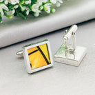 Hepburn and Hughes Art Deco Cufflinks | Clarice Cliff Ceramics Cuff Links | 17mm Square Orange | Sterling Silver