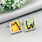 Hepburn and Hughes Art Deco Cufflinks | Clarice Cliff Ceramics Cuff Links | 17mm Square Orange | Sterling Silver