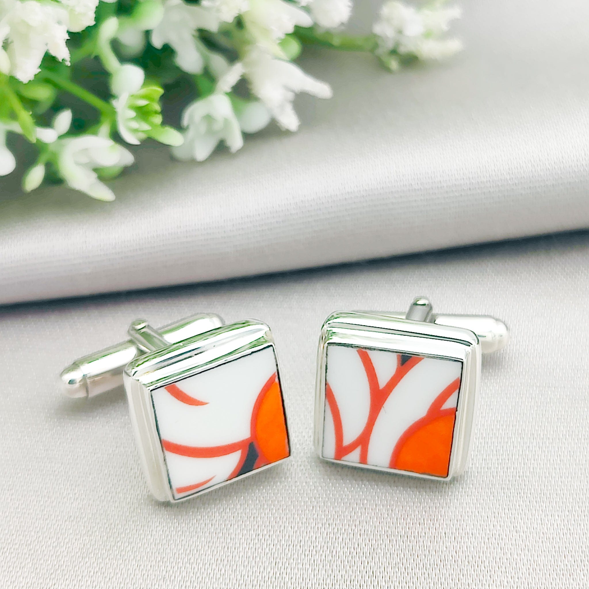 Hepburn and Hughes Art Deco Cufflinks | Clarice Cliff Gift | 9th anniversary | Sterling Silver