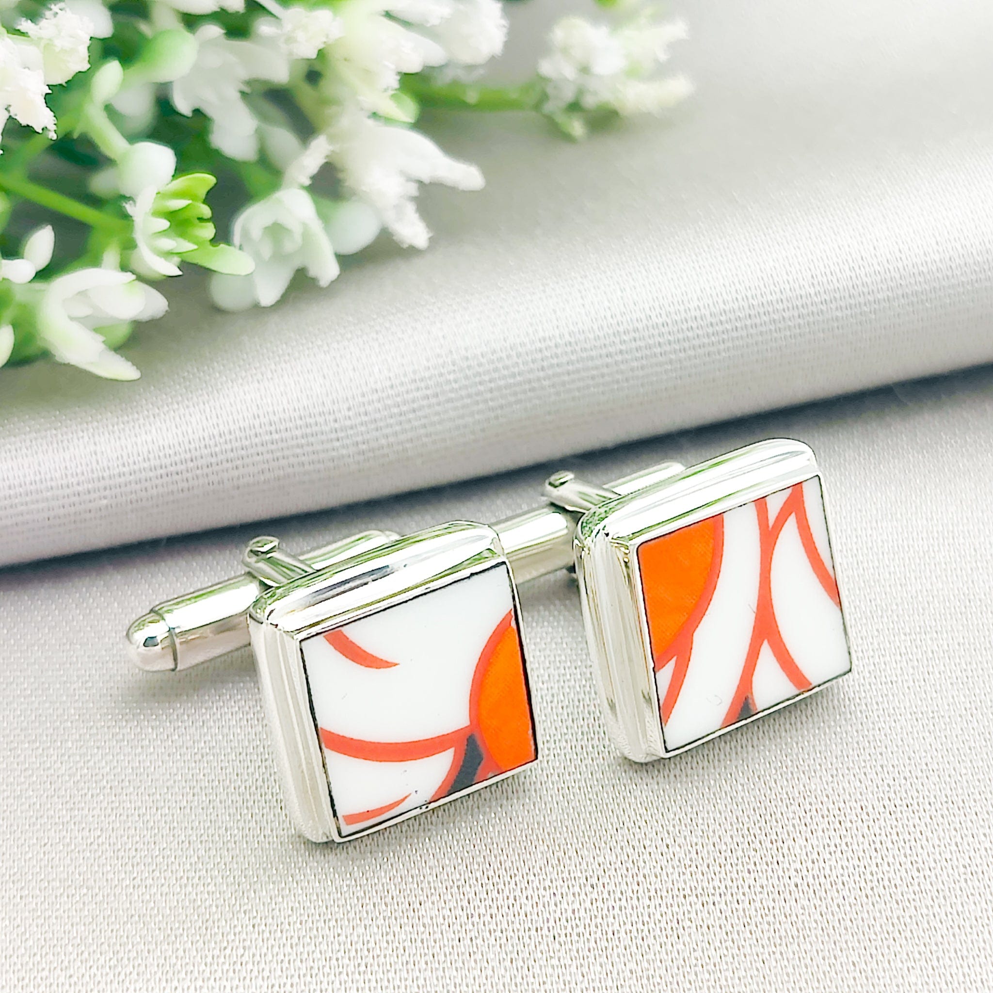 Hepburn and Hughes Art Deco Cufflinks | Clarice Cliff Gift | 9th anniversary | Sterling Silver