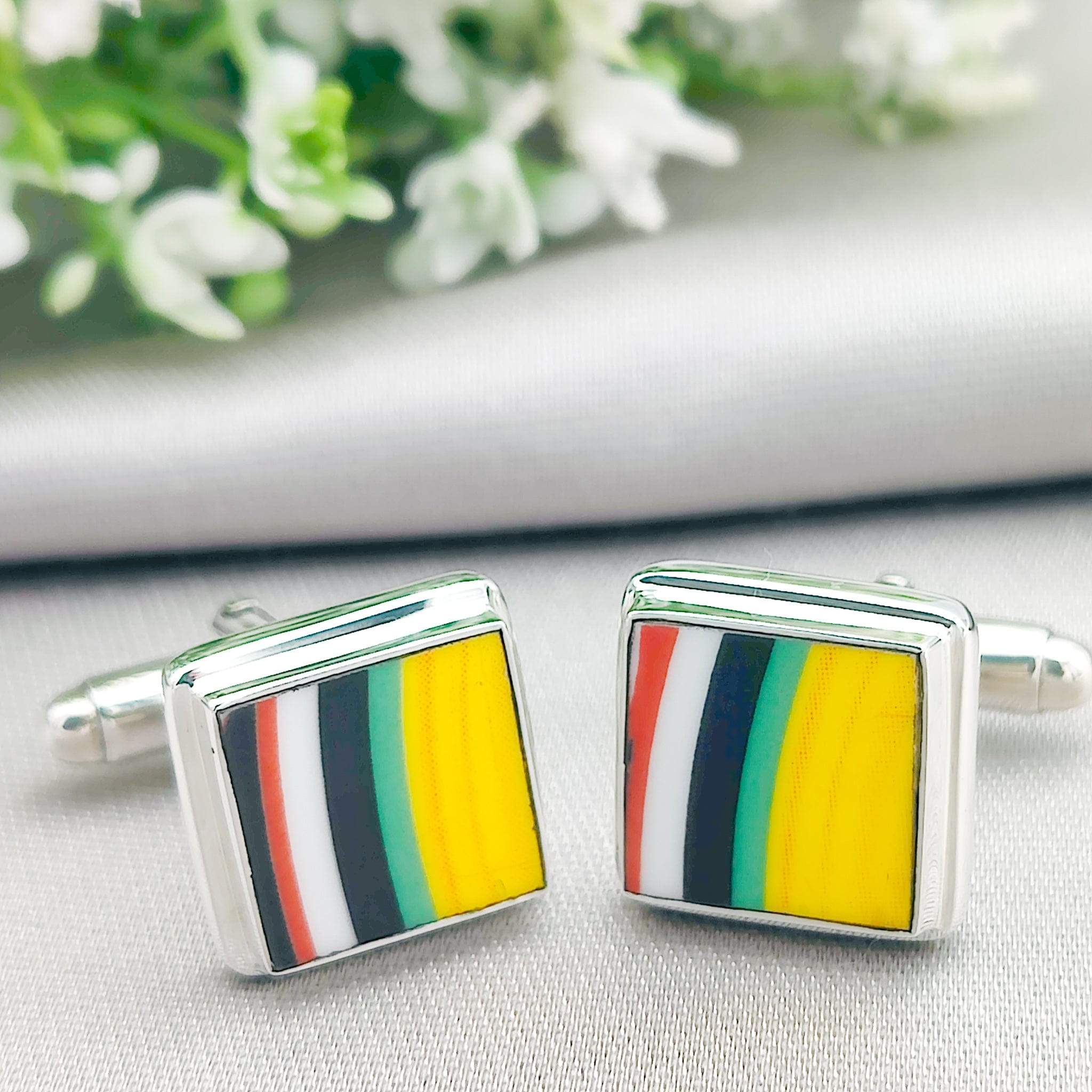 Hepburn and Hughes Art Deco Cufflinks | Clarice Cliff Gift | Yellow Mix | Sterling Silver