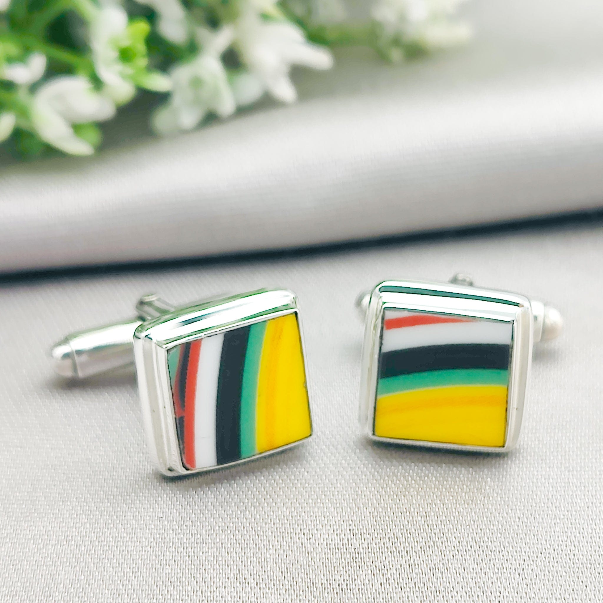 Hepburn and Hughes Art Deco Cufflinks | Clarice Cliff Gift | Yellow Mix | Sterling Silver