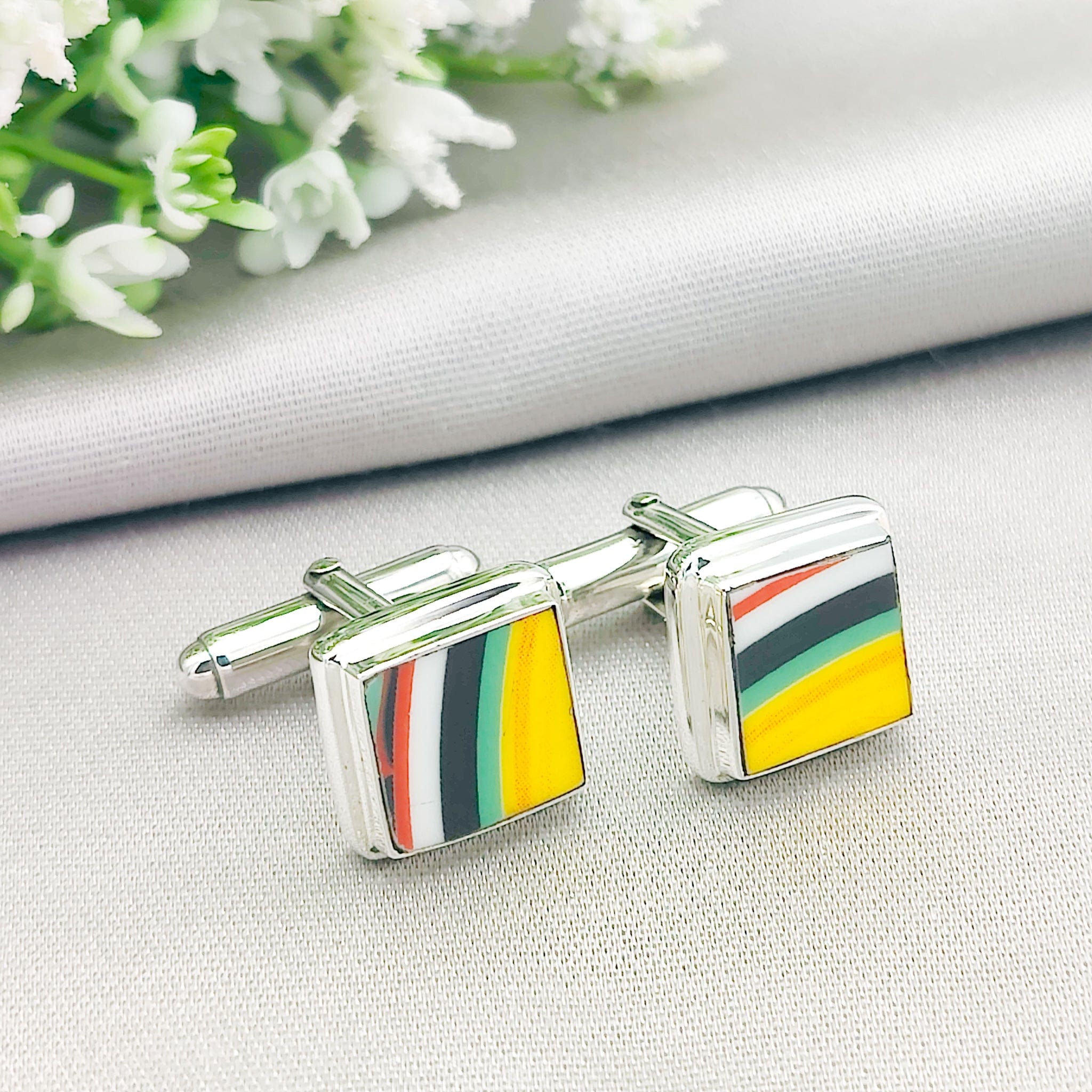 Hepburn and Hughes Art Deco Cufflinks | Clarice Cliff Gift | Yellow Mix | Sterling Silver