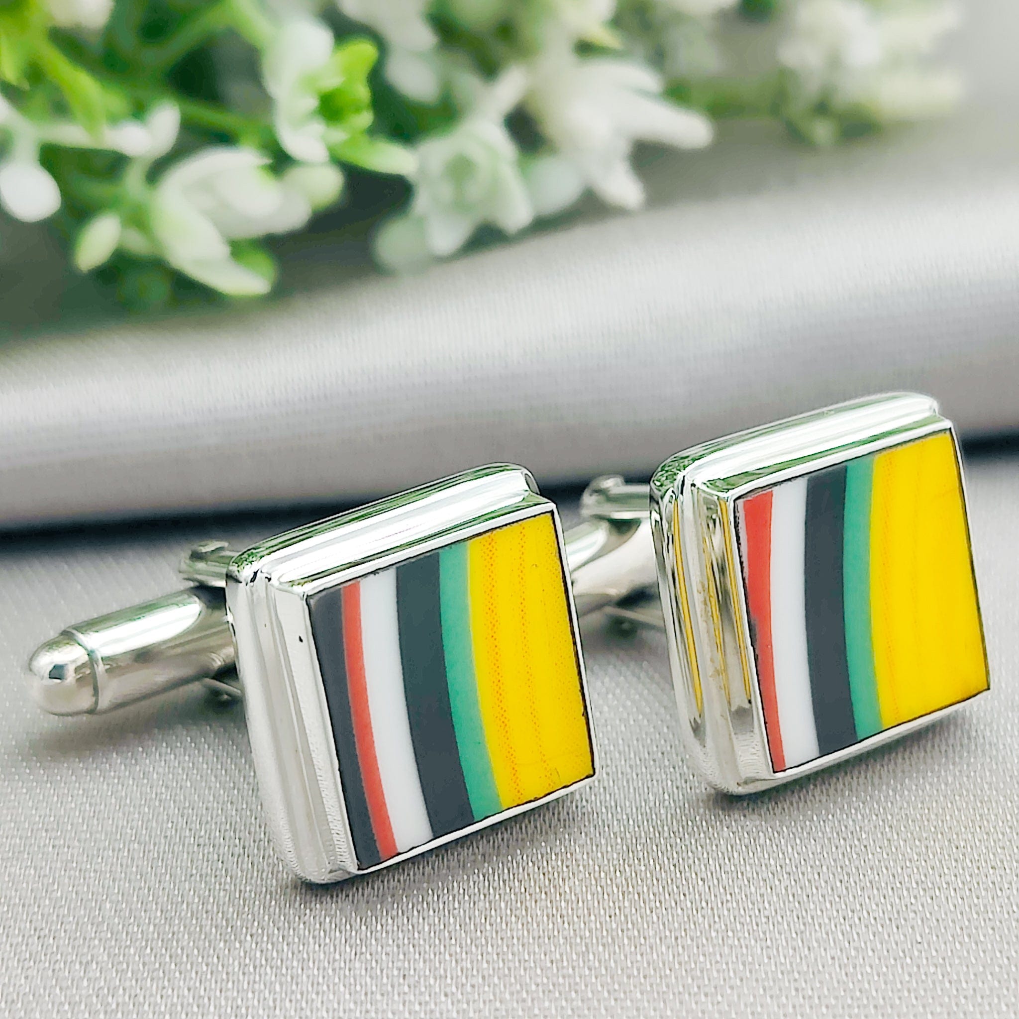 Hepburn and Hughes Art Deco Cufflinks | Clarice Cliff Gift | Yellow Mix | Sterling Silver