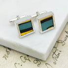 Hepburn and Hughes Art Deco Cufflinks | Clarice Cliff Pottery | 15mm Green and Yellow | Sterling Silver