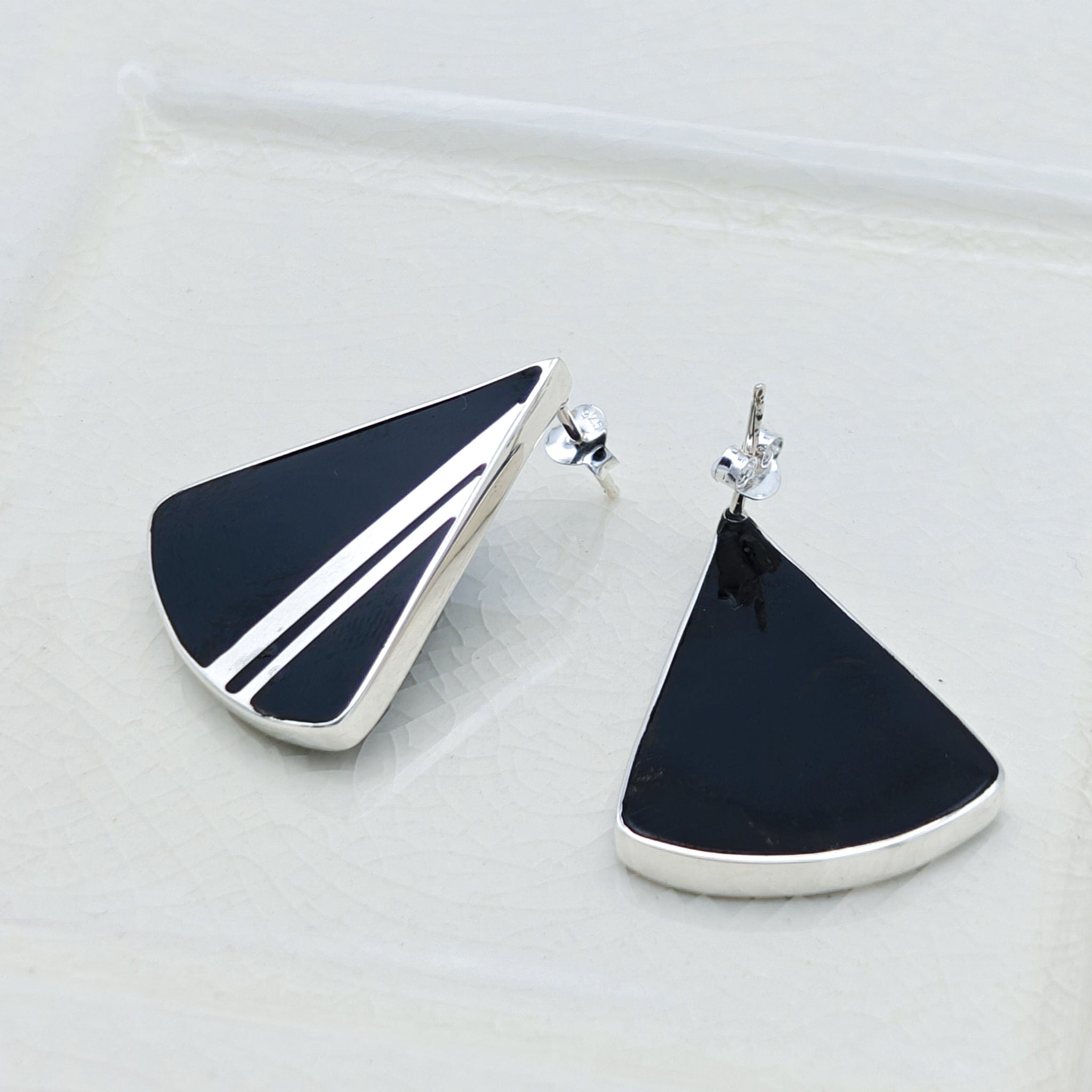 Hepburn and Hughes Art Deco Earrings | Black and Silver Triangle | 1920s Gift | Sterling Silver