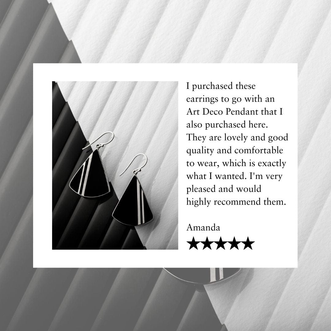 Hepburn and Hughes Art Deco Earrings | Black and Silver Triangle | 1920s Gift | Sterling Silver