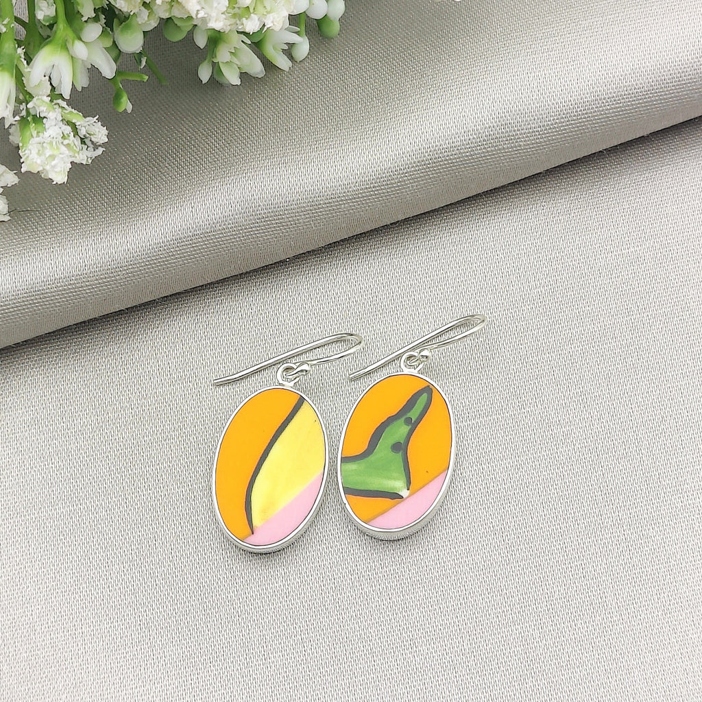 Hepburn & Hughes Art Deco Earrings | Clarice Cliff | 2 options | 20mm Oval | Sterling Silver