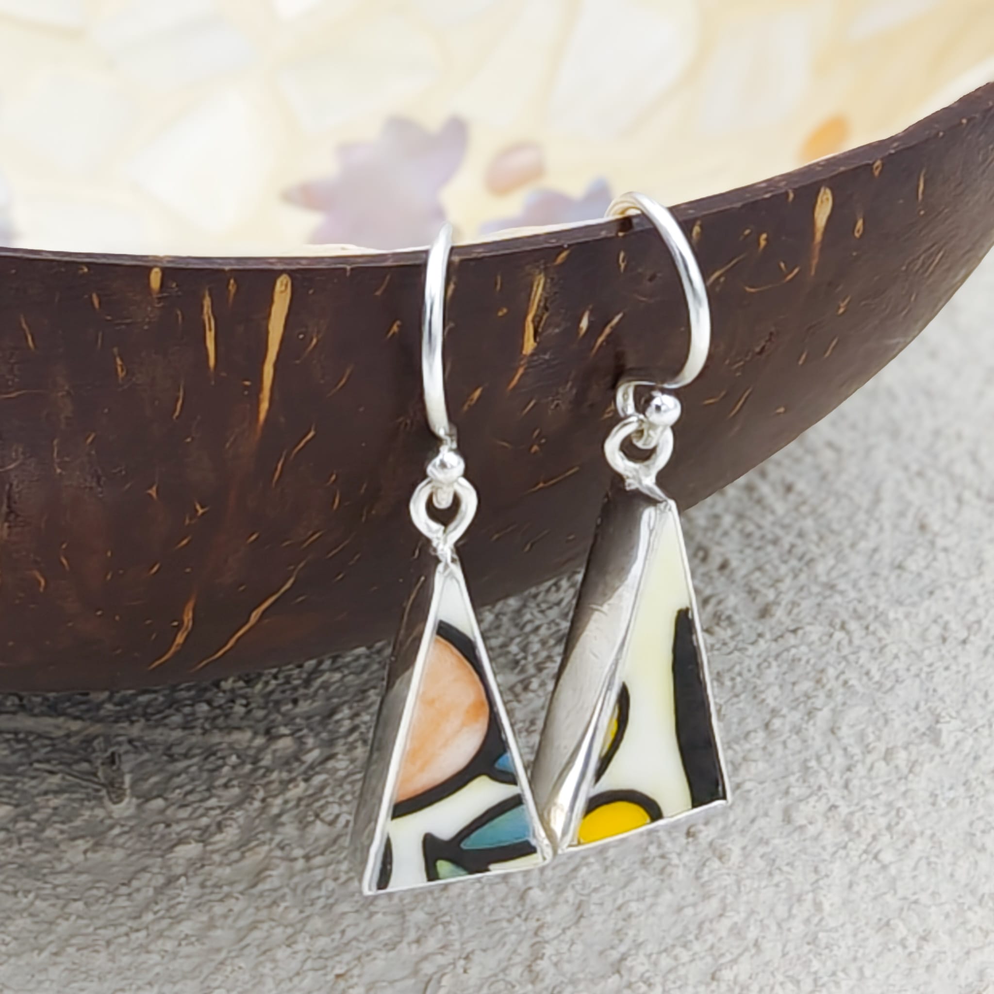 Hepburn and Hughes Art Deco Earrings | Clarice Cliff | 20mm Ceramic Triangles | Sterling Silver