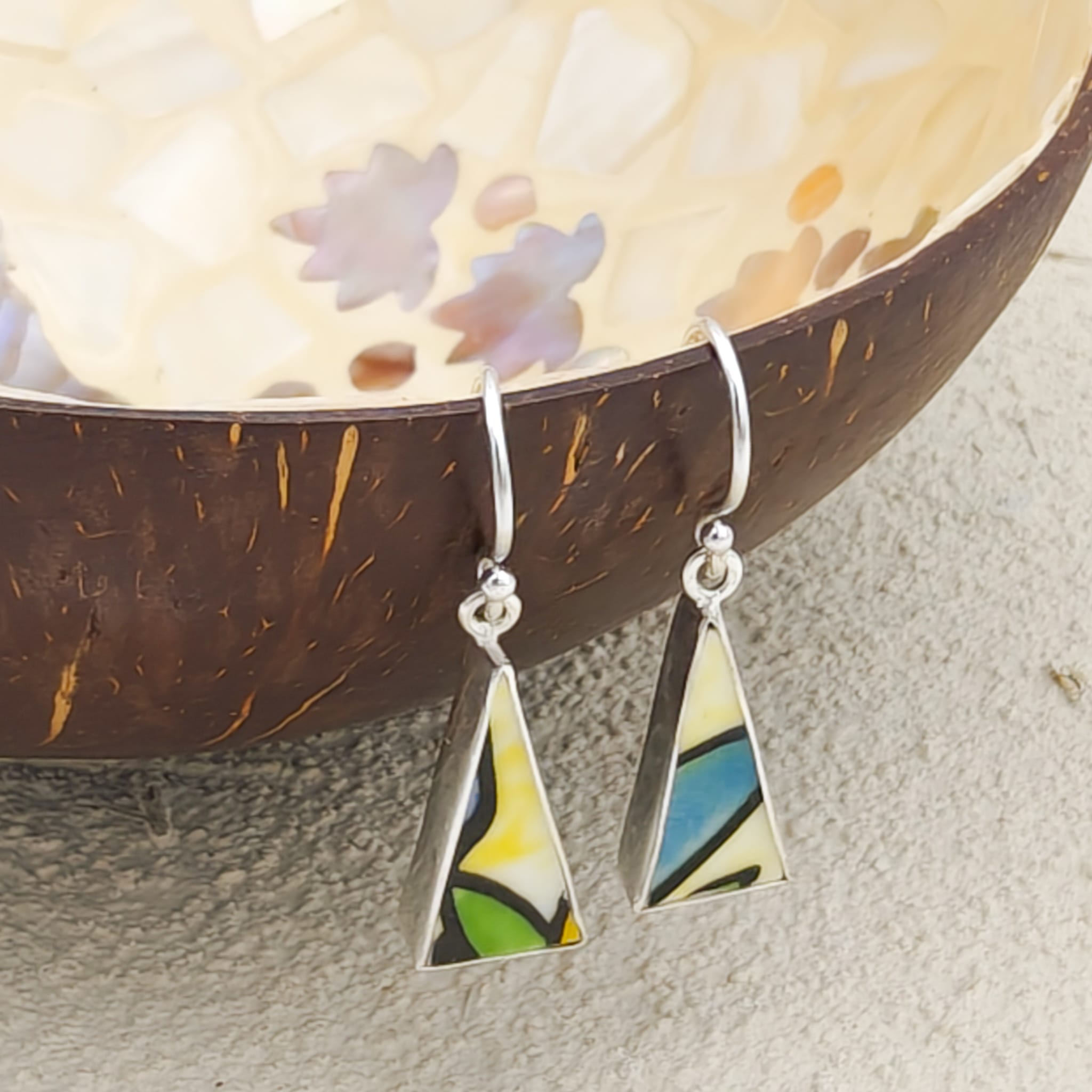 Hepburn and Hughes Art Deco Earrings | Clarice Cliff | 20mm Ceramic Triangles | Sterling Silver