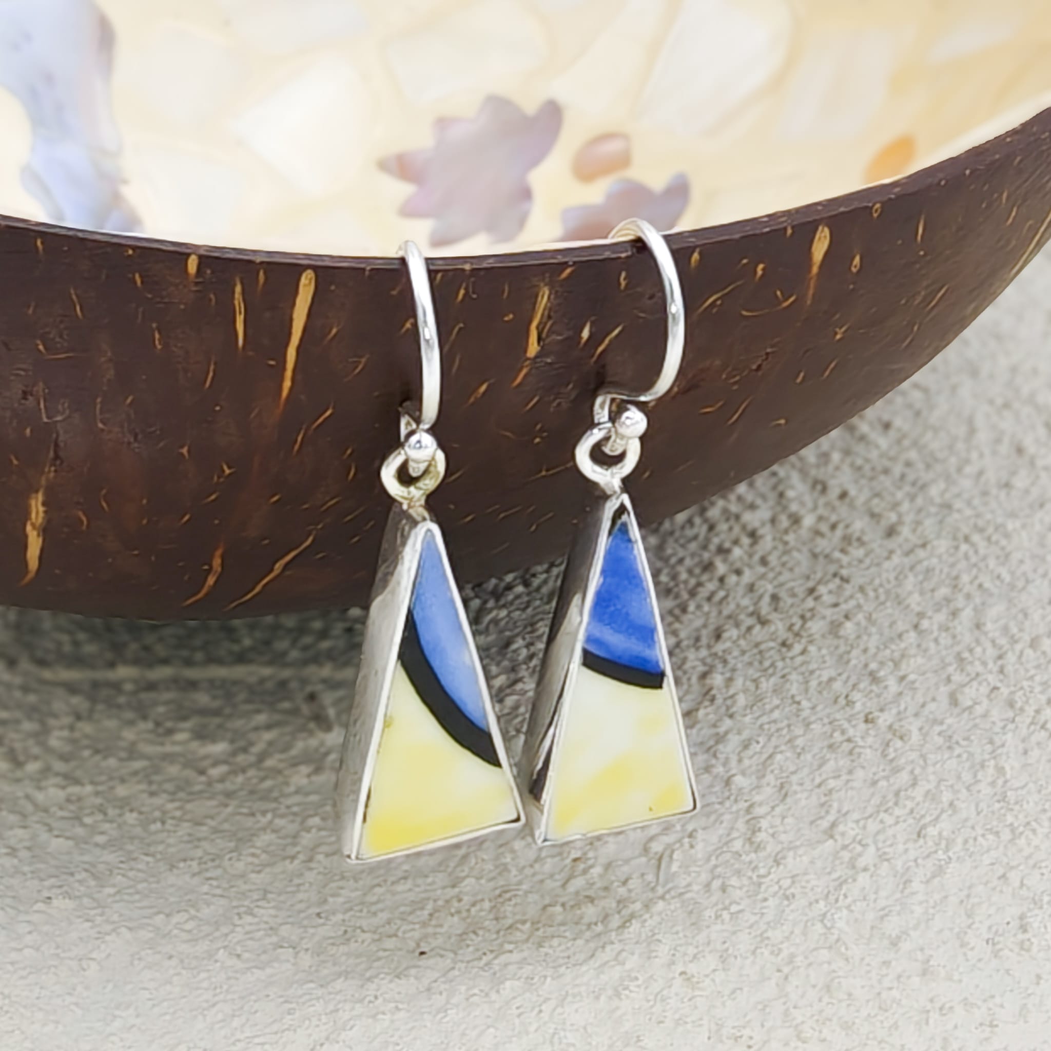 Hepburn and Hughes Art Deco Earrings | Clarice Cliff | 20mm Ceramic Triangles | Sterling Silver