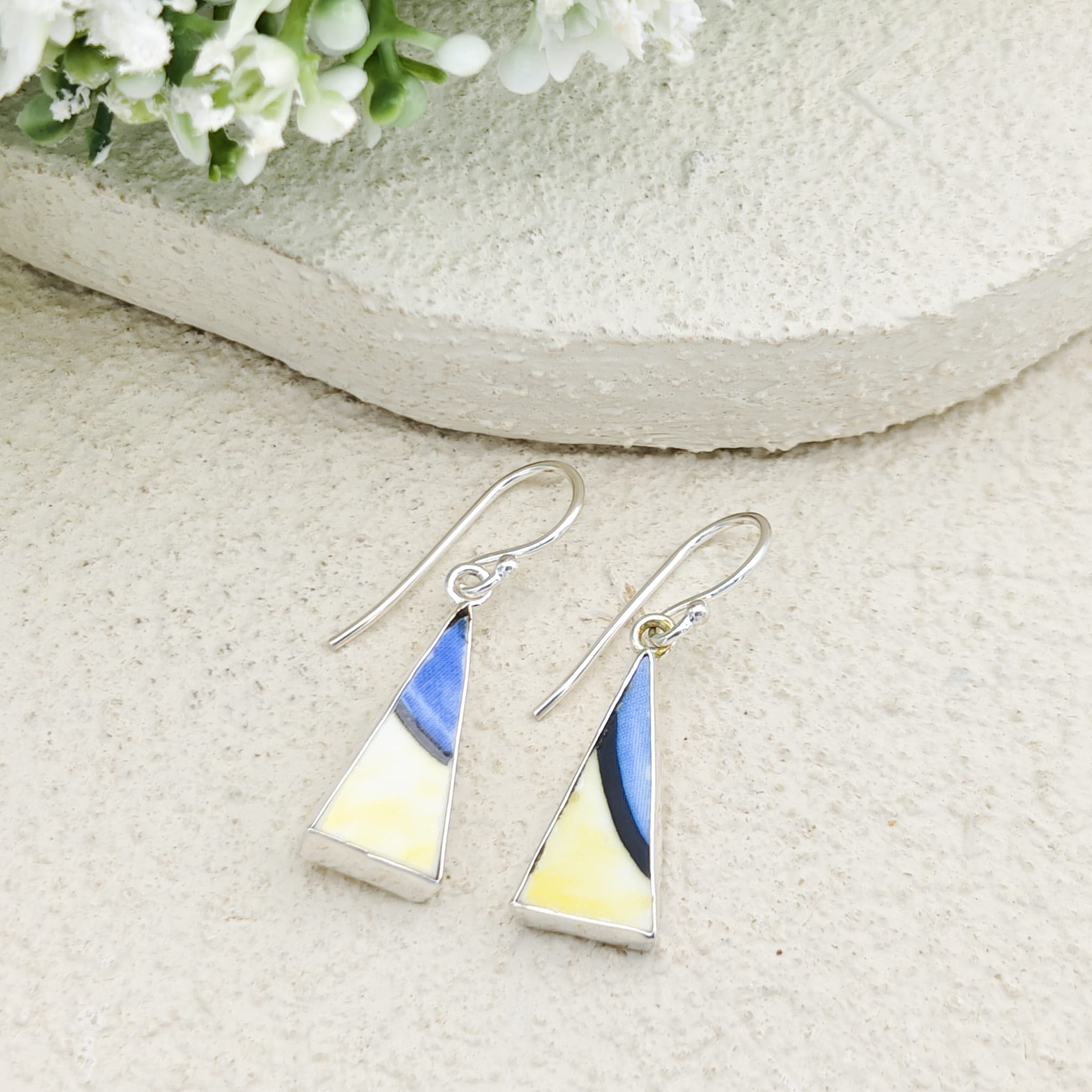 Hepburn and Hughes Art Deco Earrings | Clarice Cliff | 20mm Ceramic Triangles | Sterling Silver