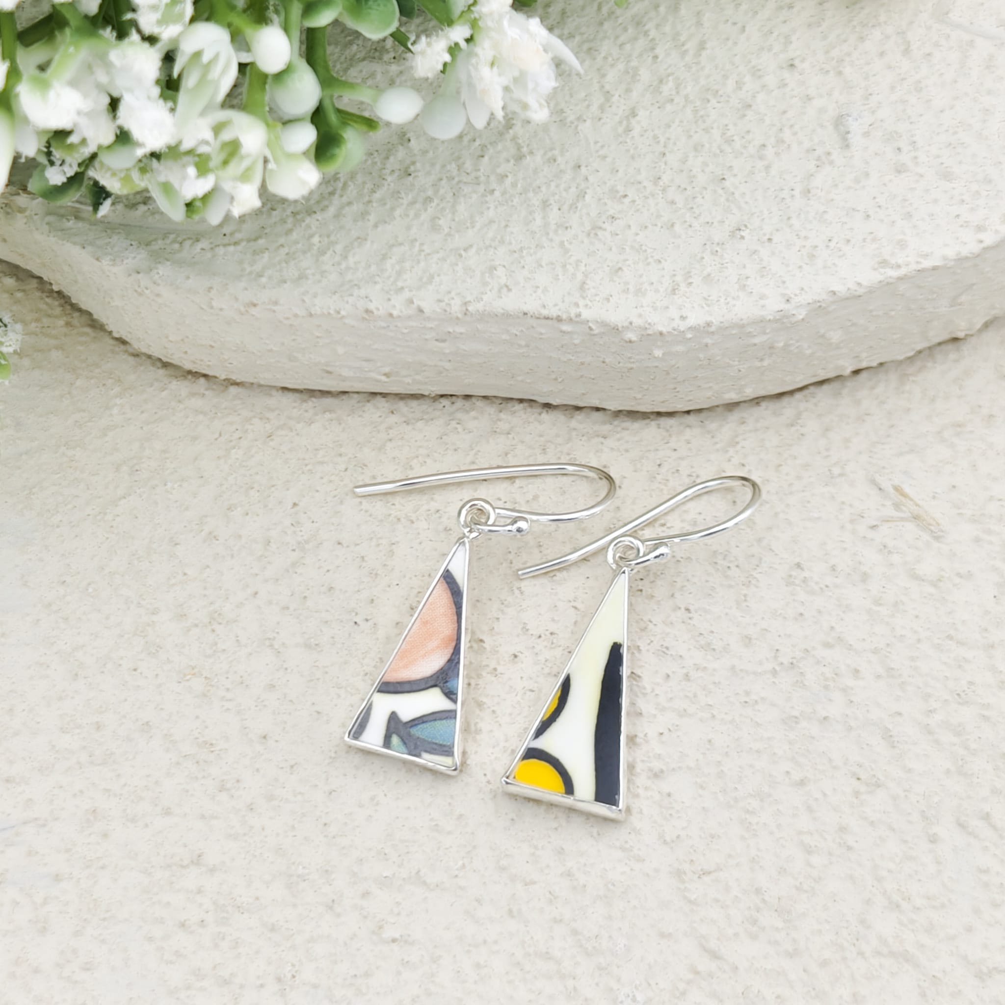 Hepburn and Hughes Art Deco Earrings | Clarice Cliff | 20mm Ceramic Triangles | Sterling Silver