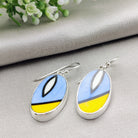 Hepburn and Hughes Art Deco Earrings | Clarice Cliff Ceramics | Blue and Yellow Stripes | Sterling Silver