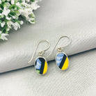 Hepburn and Hughes Art Deco Earrings | Clarice Cliff Ceramics | Blue and Yellow Stripes | Sterling Silver