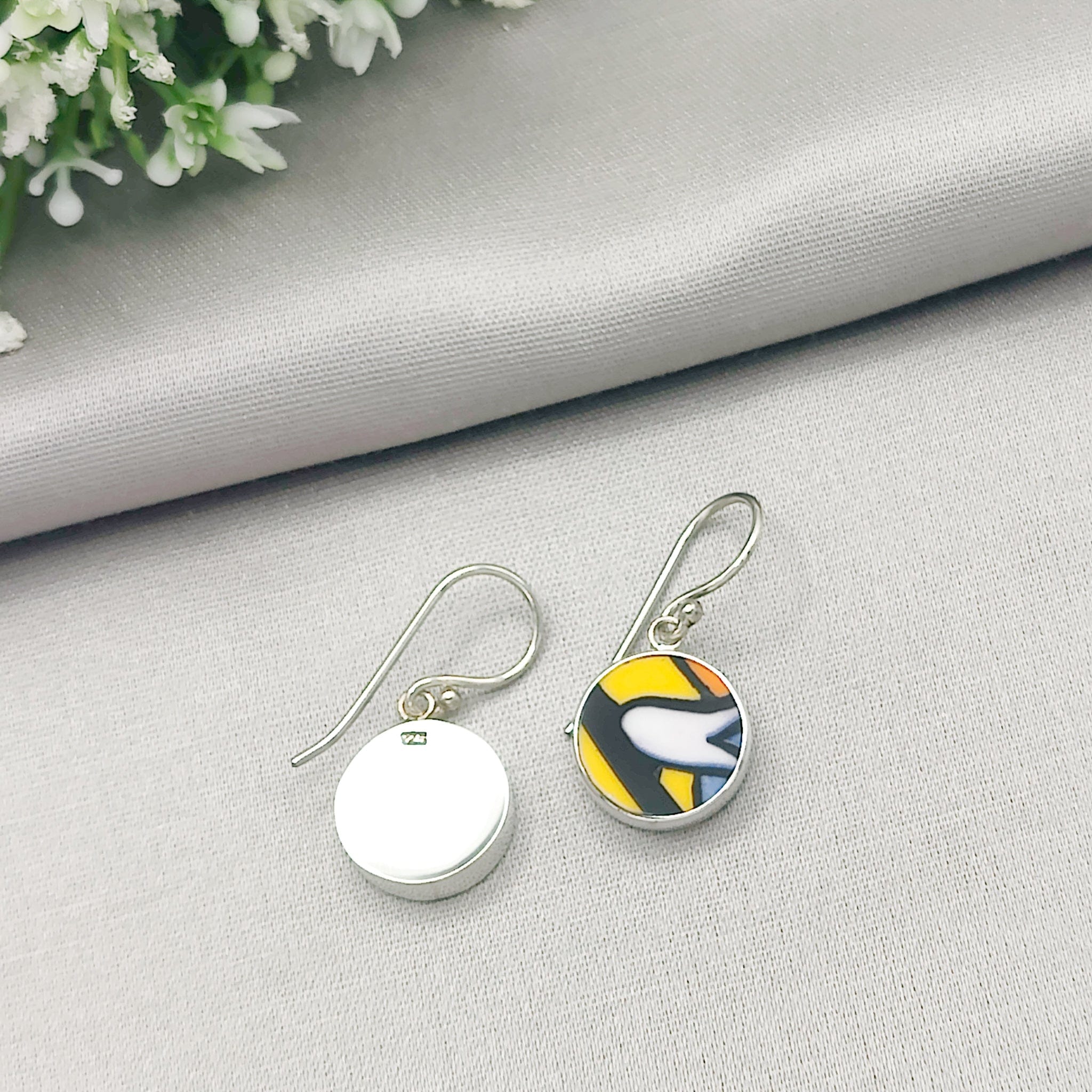 Hepburn & Hughes Art Deco Earrings | Clarice Cliff Ceramics | Circular | Sterling Silver